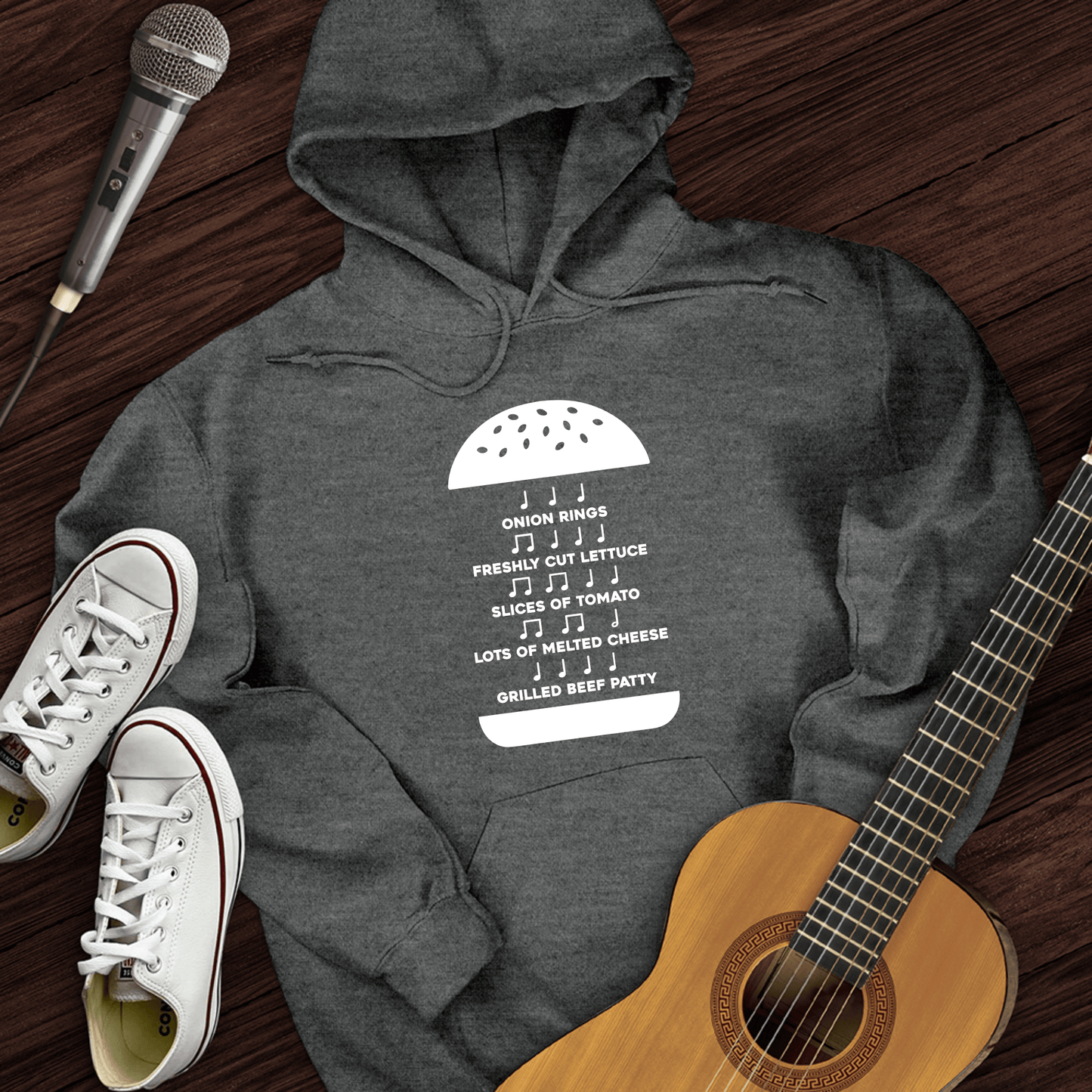 Printify Hoodie Dark Heather / S Burger Music Hoodie