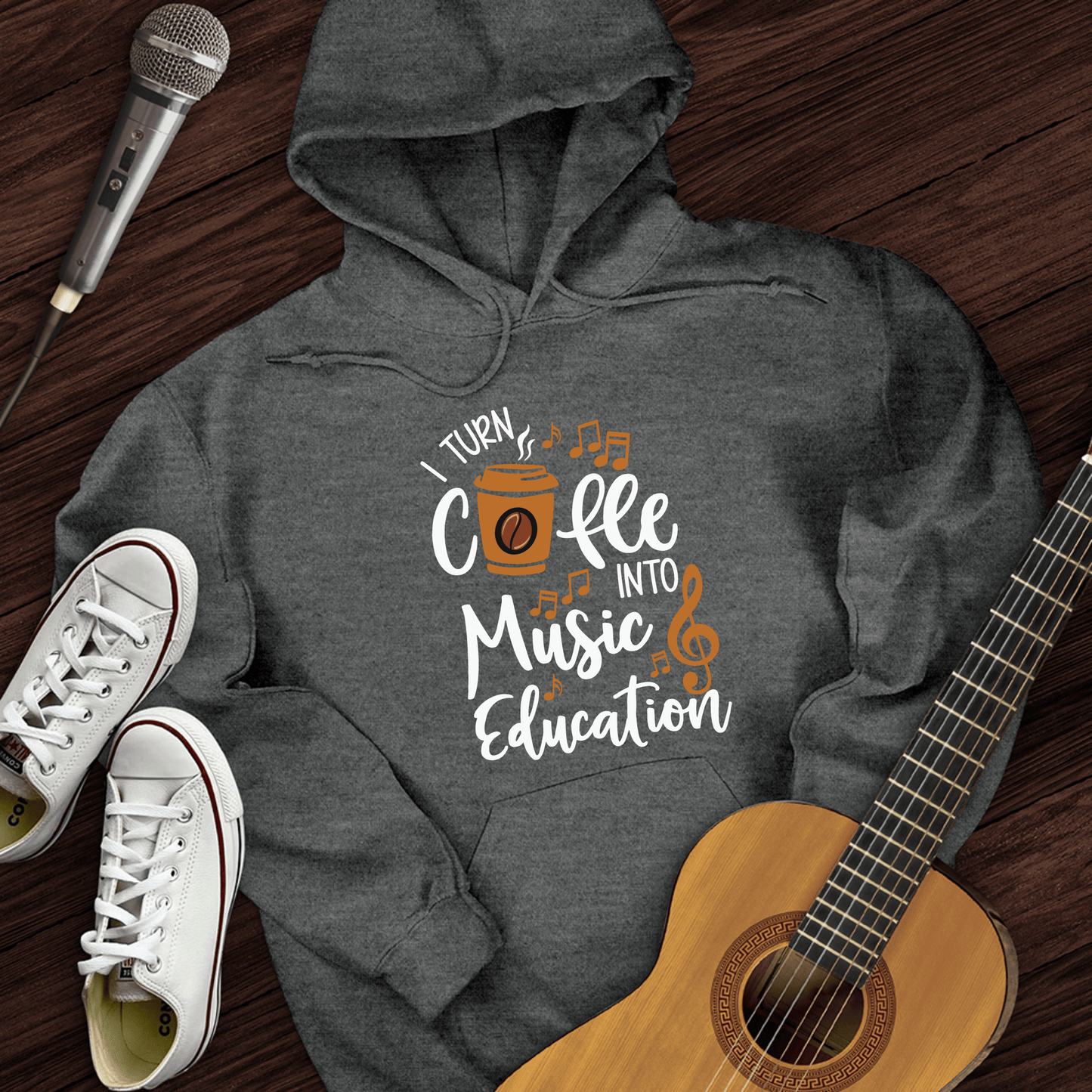 Printify Hoodie Dark Heather / S Coffee Into Music education Hoodie