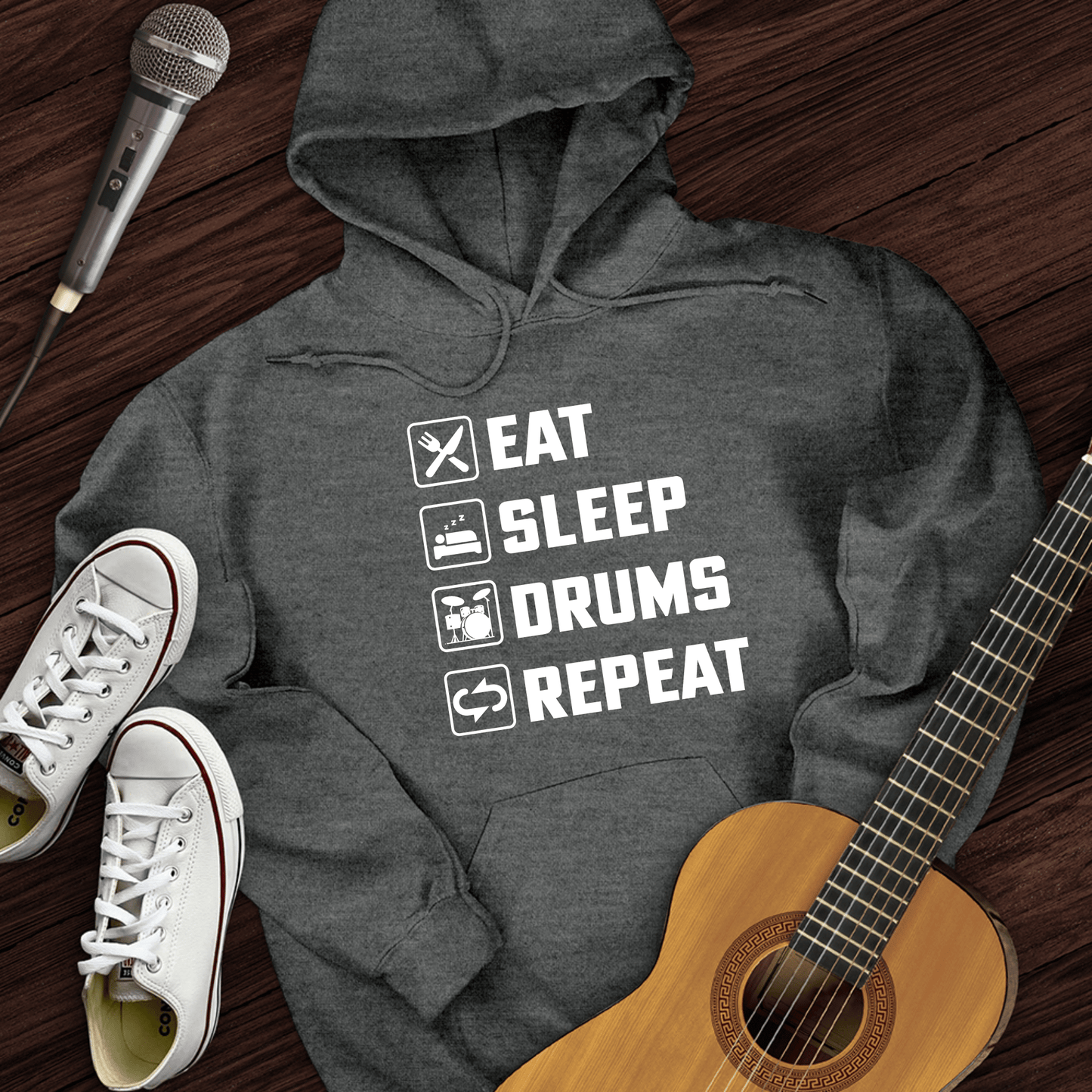 Printify Hoodie Dark Heather / S Eat, Sleep, Drums, Repeat Hoodie