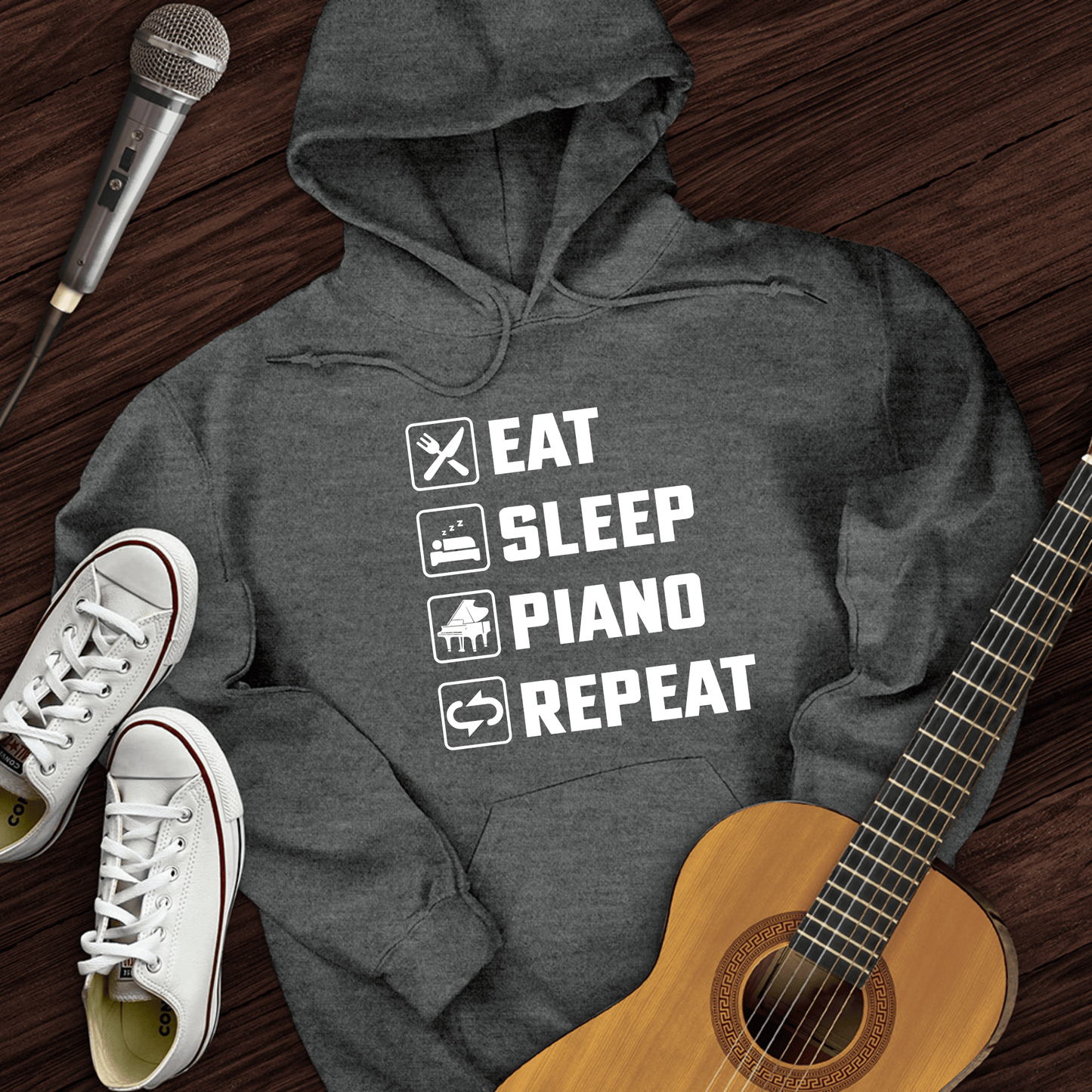 Printify Hoodie Dark Heather / S Eat, Sleep, Piano, Repeat Hoodie