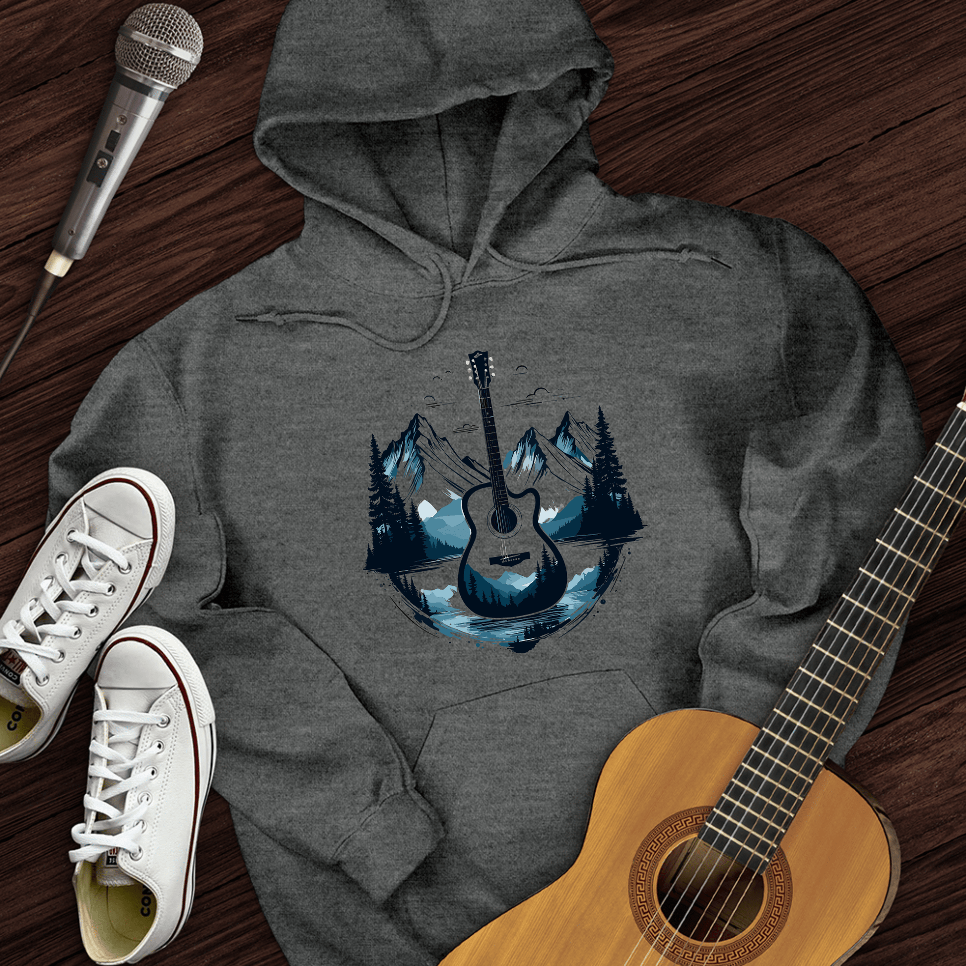 Printify Hoodie Dark Heather / S Glacier Guitar Hoodie