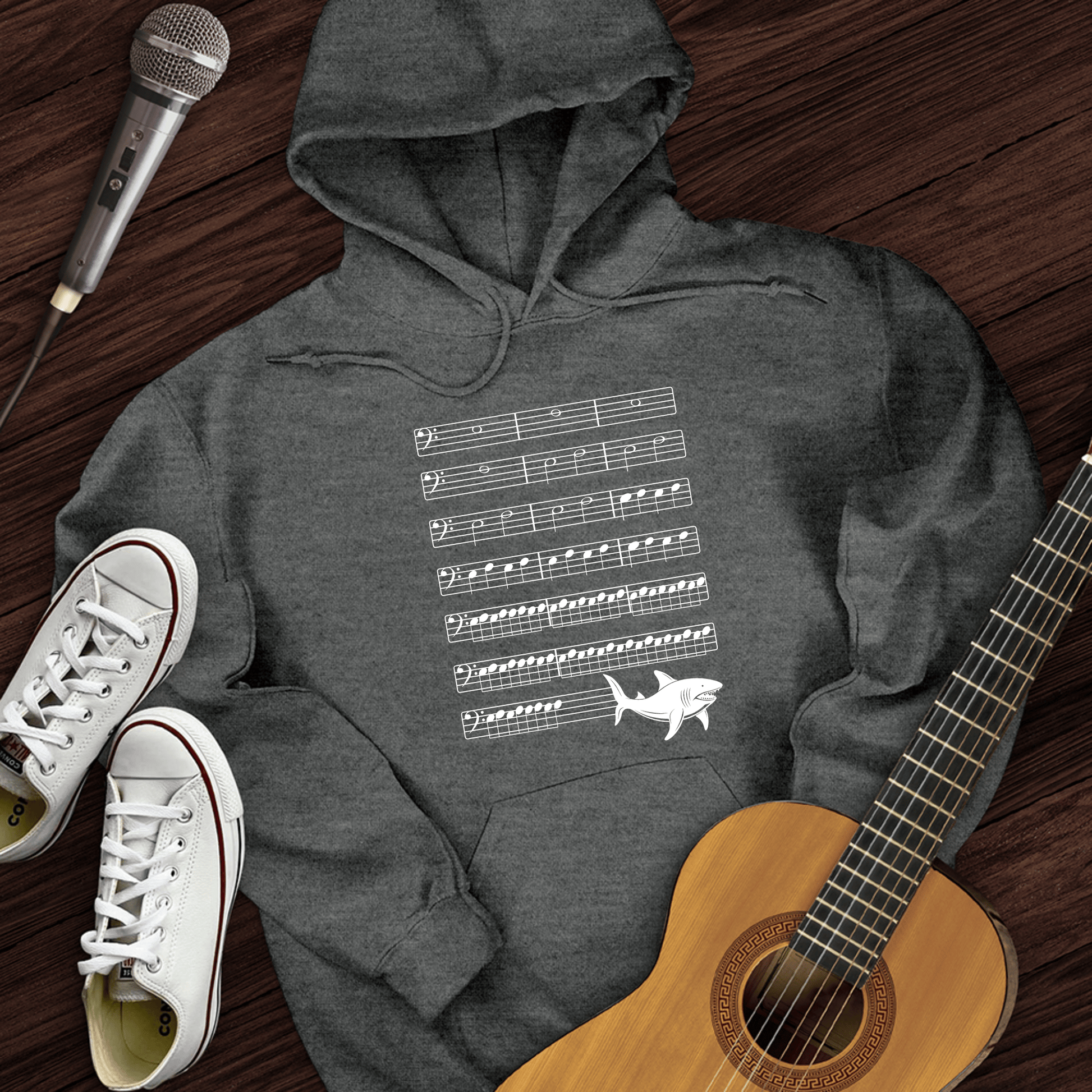 Printify Hoodie Dark Heather / S Music Shark Hoodie