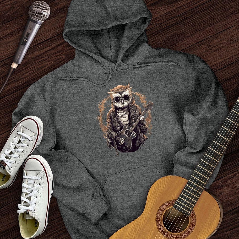 Printify Hoodie Dark Heather / S Owl Playing Guitar Hoodie