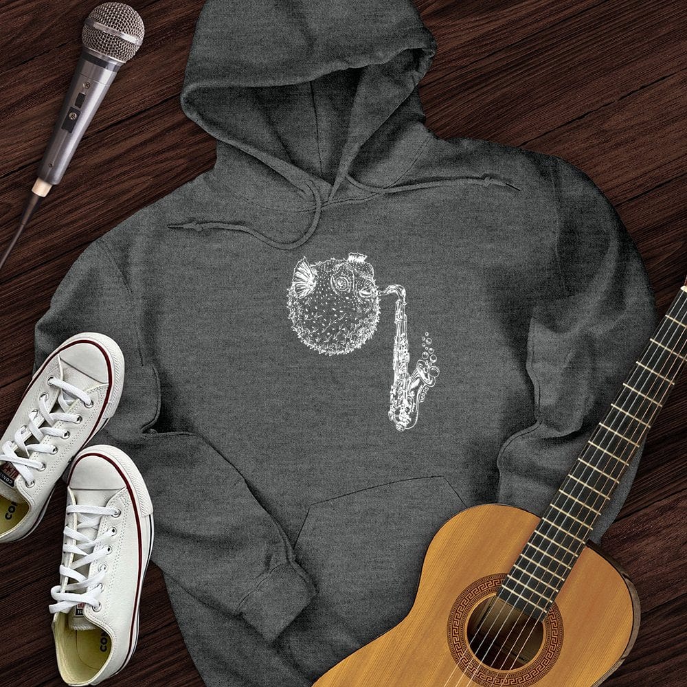 Printify Hoodie Dark Heather / S Puffer Fish Saxophone Hoodie