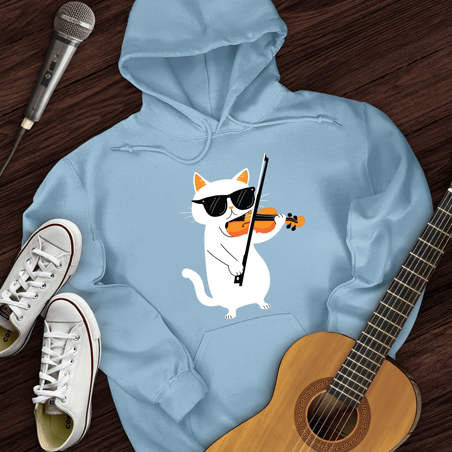 Printify Hoodie Light Blue / S Cat Playing Violin Hoodie