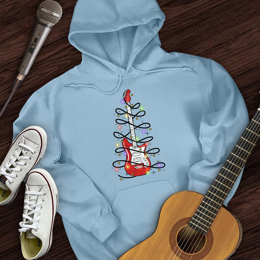 Printify Hoodie Light Blue / S Guitar Christmas Lights Hoodie