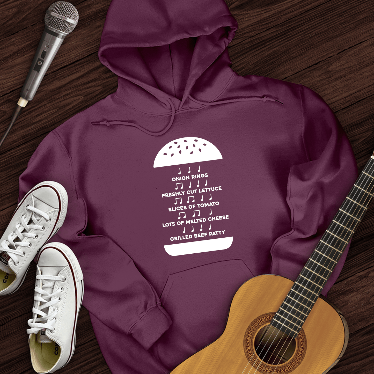 Printify Hoodie Maroon / S Burger Music Hoodie