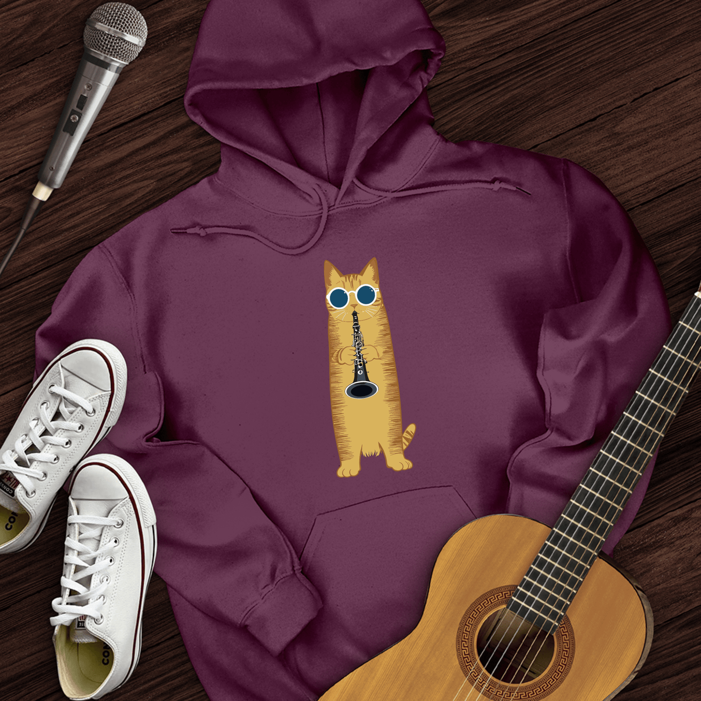 Printify Hoodie Maroon / S Cat Playing The Clarinet Hoodie