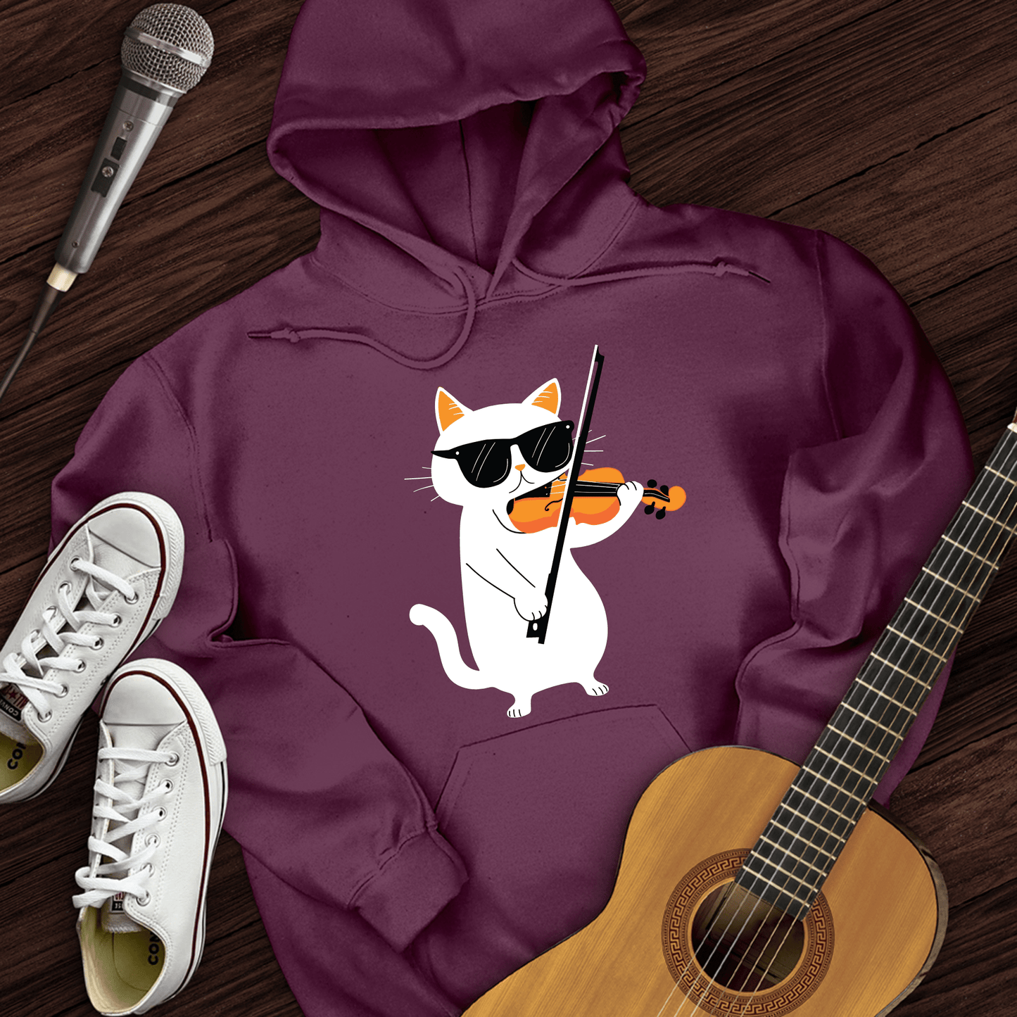 Printify Hoodie Maroon / S Cat Playing Violin Hoodie