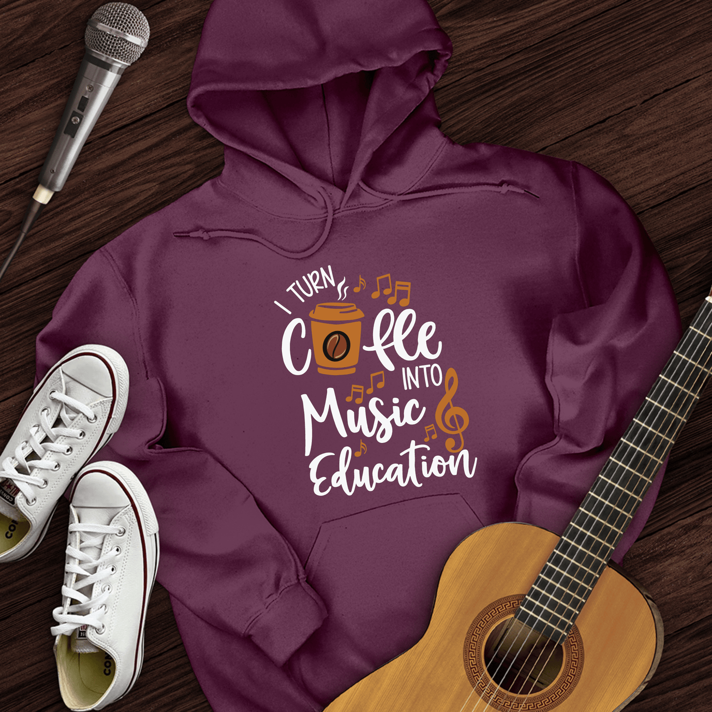 Printify Hoodie Maroon / S Coffee Into Music education Hoodie