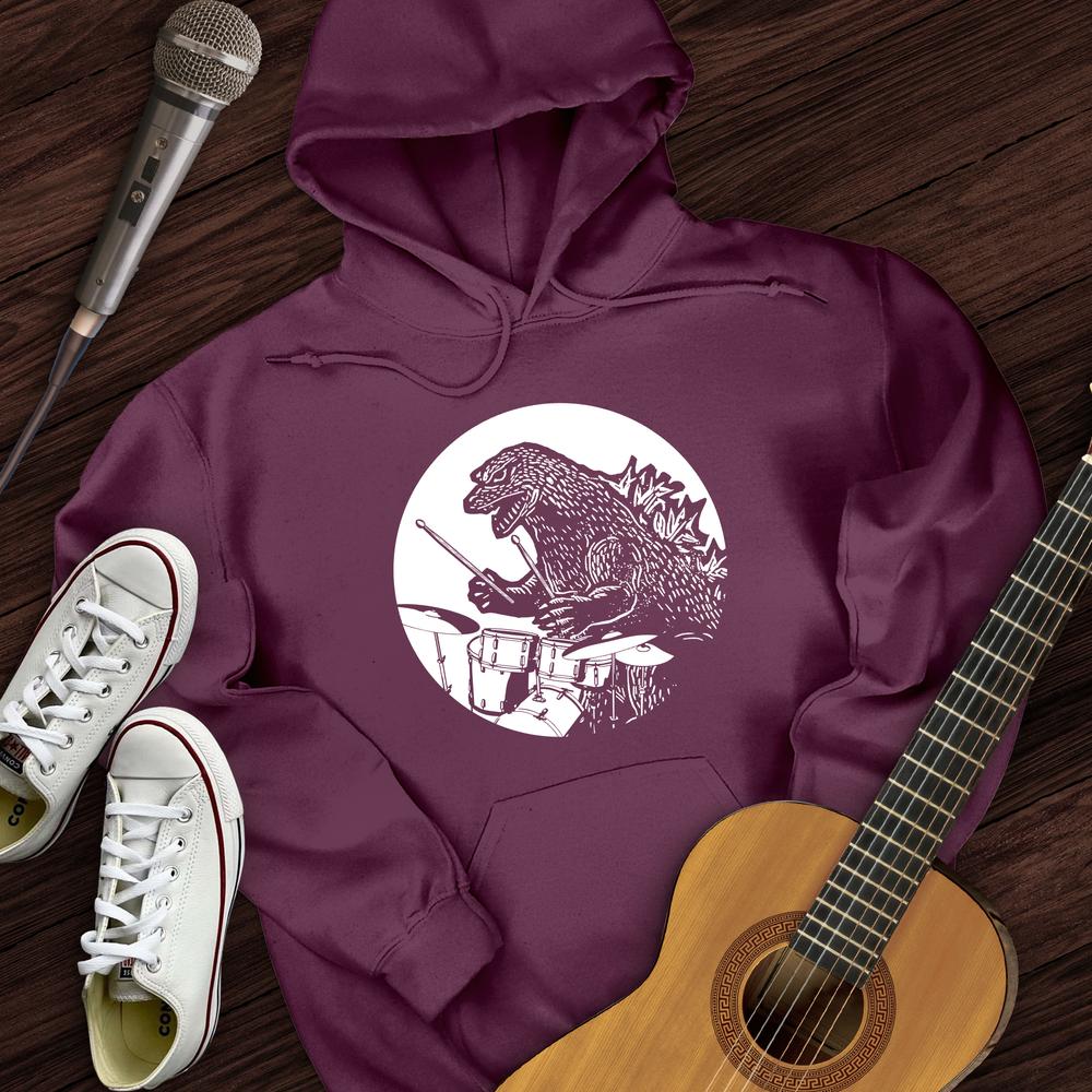 Printify Hoodie Maroon / S Dino Playing Drums Hoodie