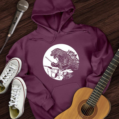 Printify Hoodie Maroon / S Dino Playing Drums Hoodie