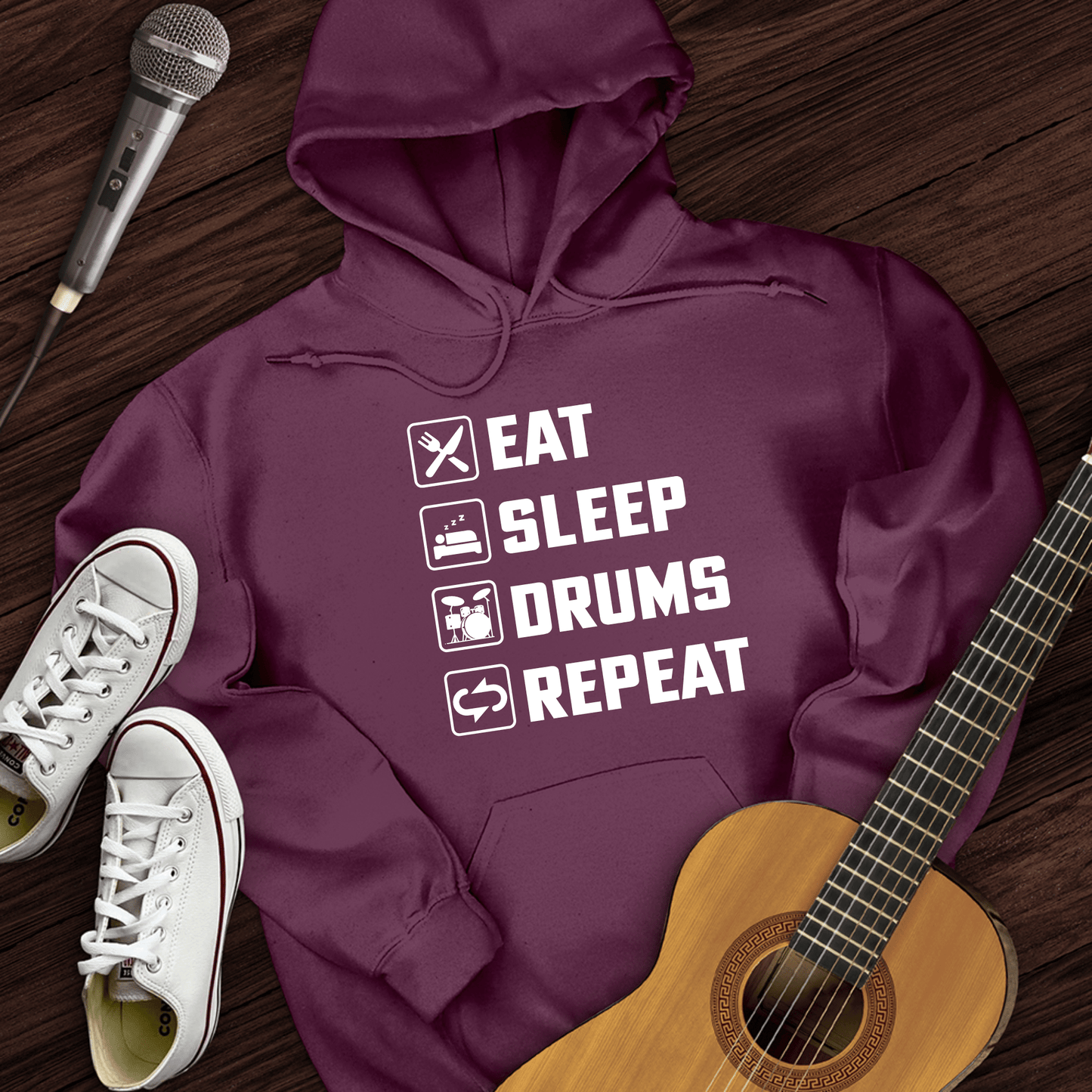 Printify Hoodie Maroon / S Eat, Sleep, Drums, Repeat Hoodie