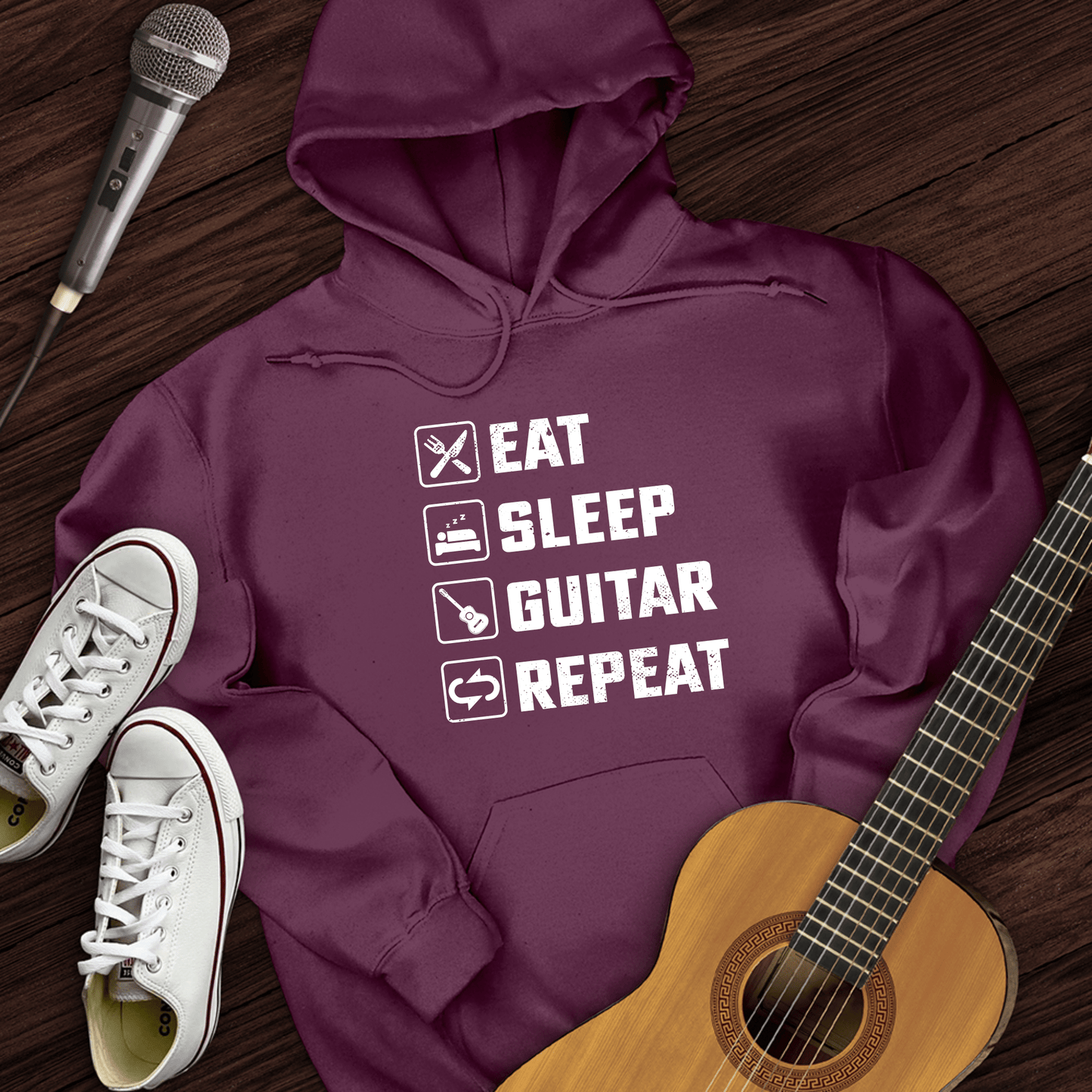 Printify Hoodie Maroon / S Eat, Sleep, Guitar, Repeat Hoodie