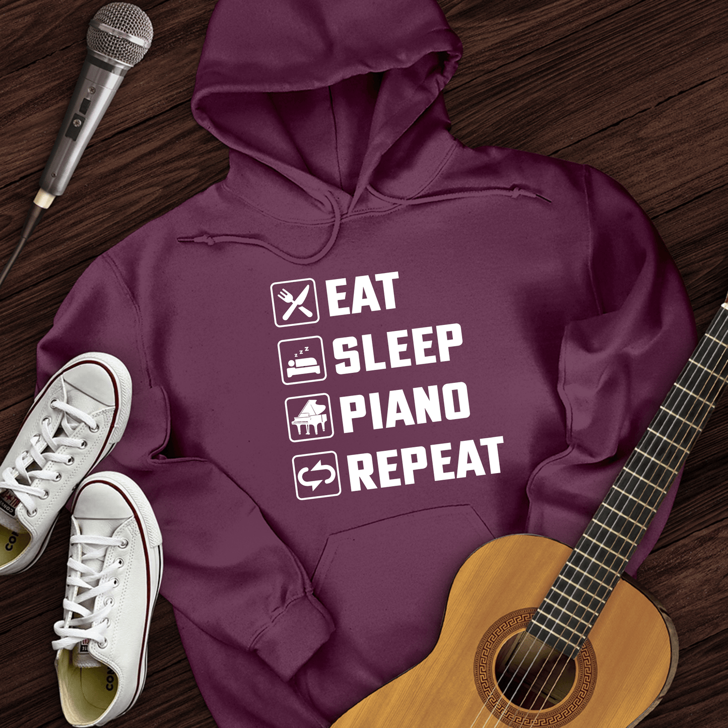 Printify Hoodie Maroon / S Eat, Sleep, Piano, Repeat Hoodie