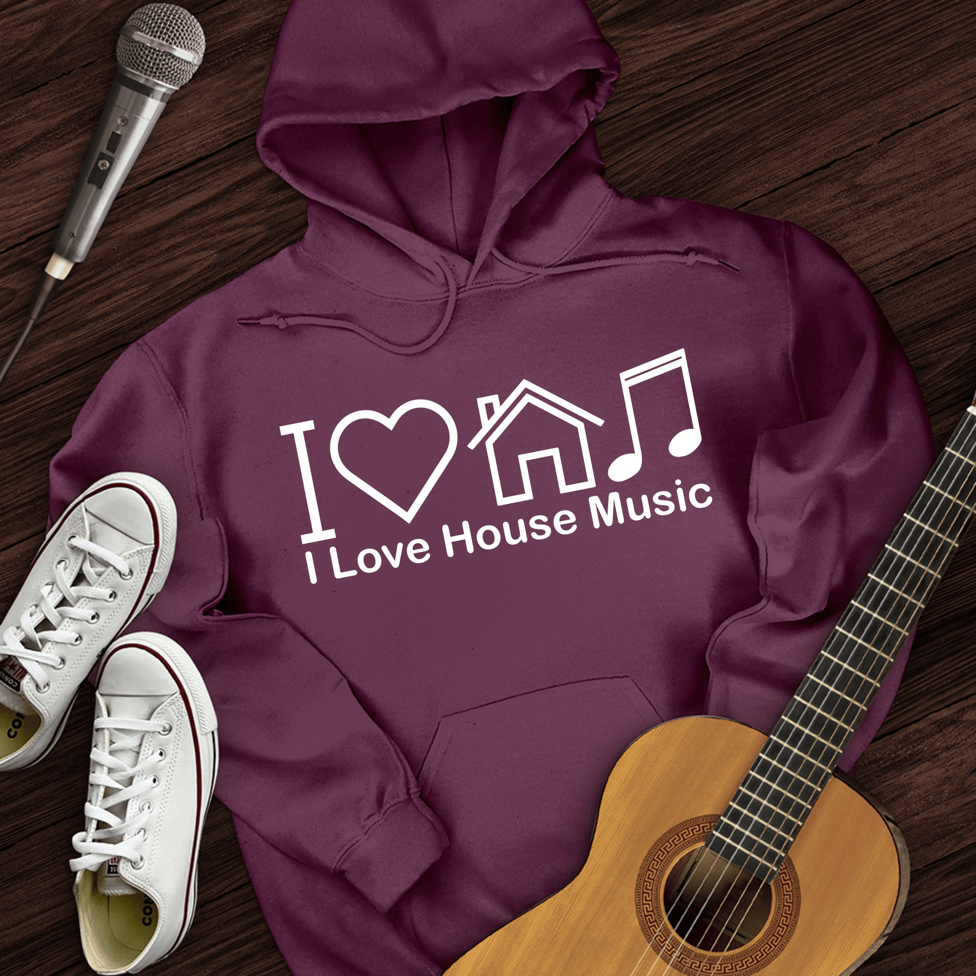 Printify Hoodie Maroon / S I Love House Music Hoodie