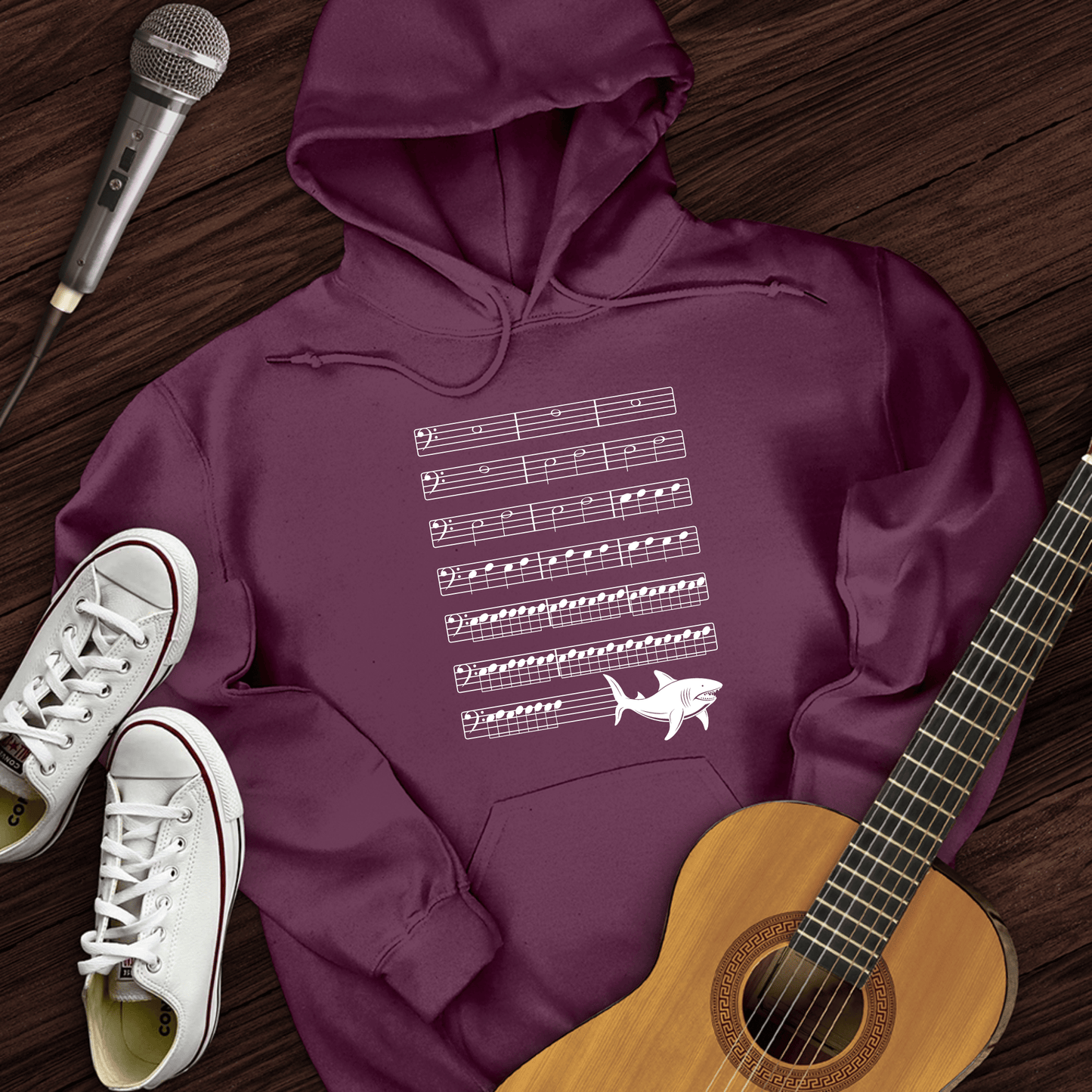 Printify Hoodie Maroon / S Music Shark Hoodie
