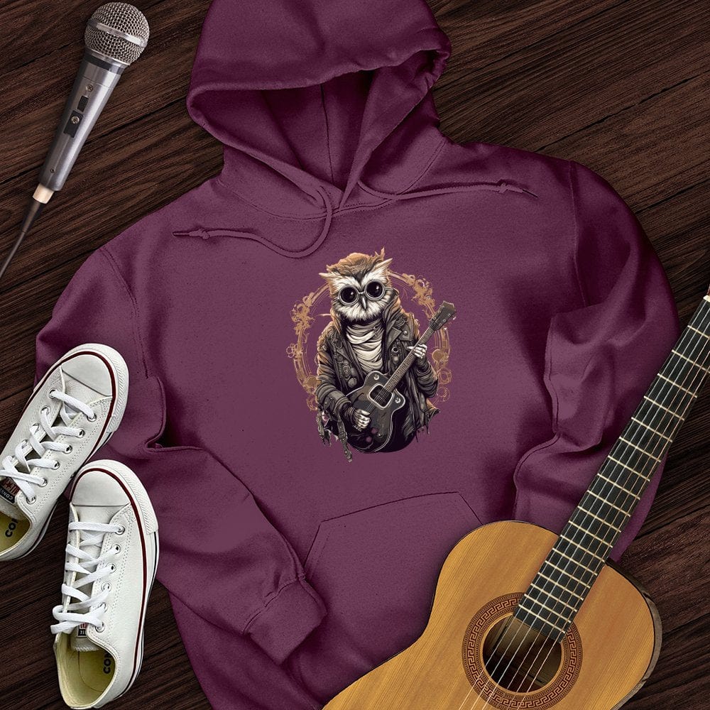 Printify Hoodie Maroon / S Owl Playing Guitar Hoodie