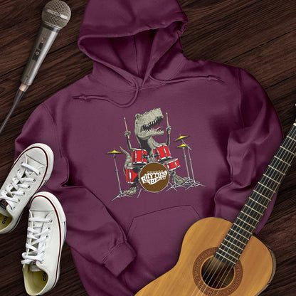 Printify Hoodie Maroon / S T-Rex Playing Drums Hoodie