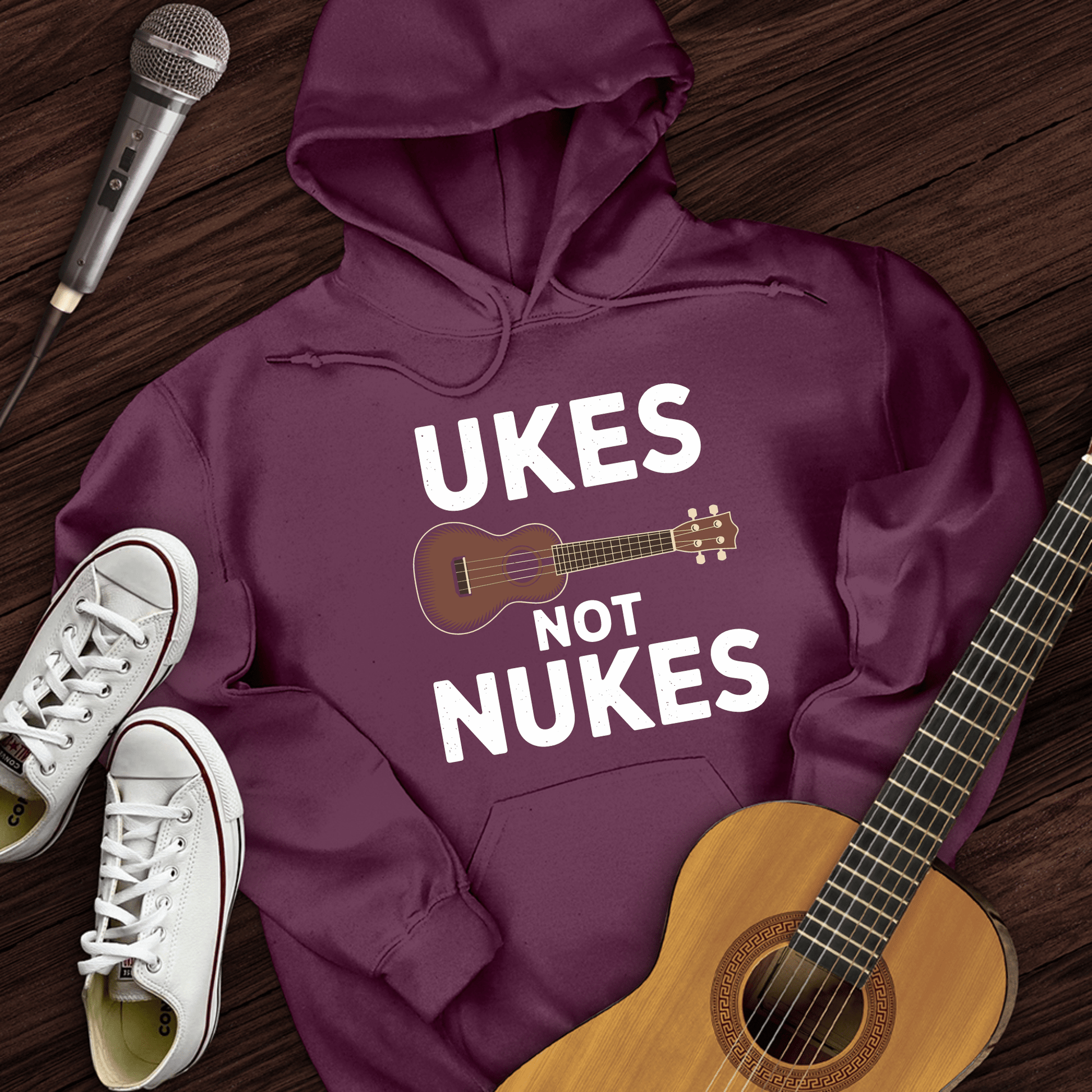 Printify Hoodie Maroon / S Ukes Not Nukes Hoodie