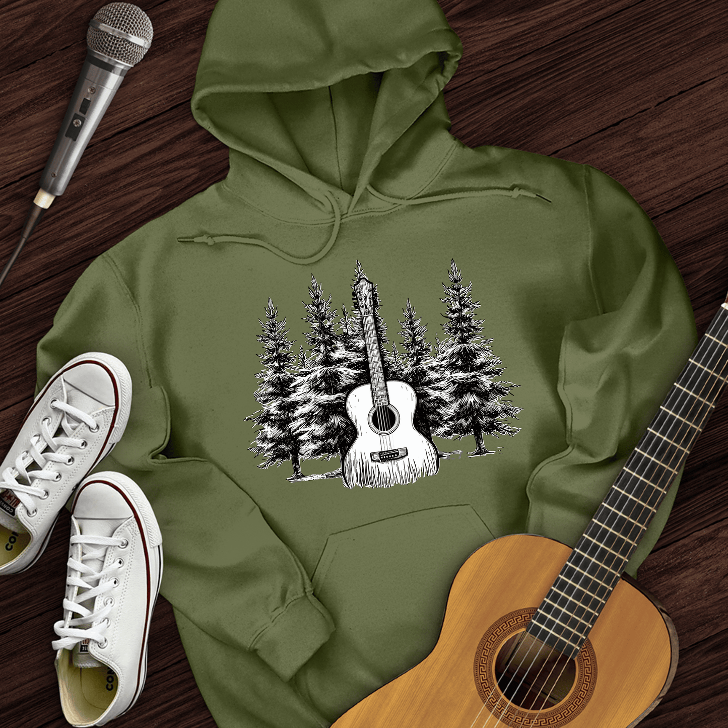 Printify Hoodie Military Green / S Acoustic Pines Hoodie