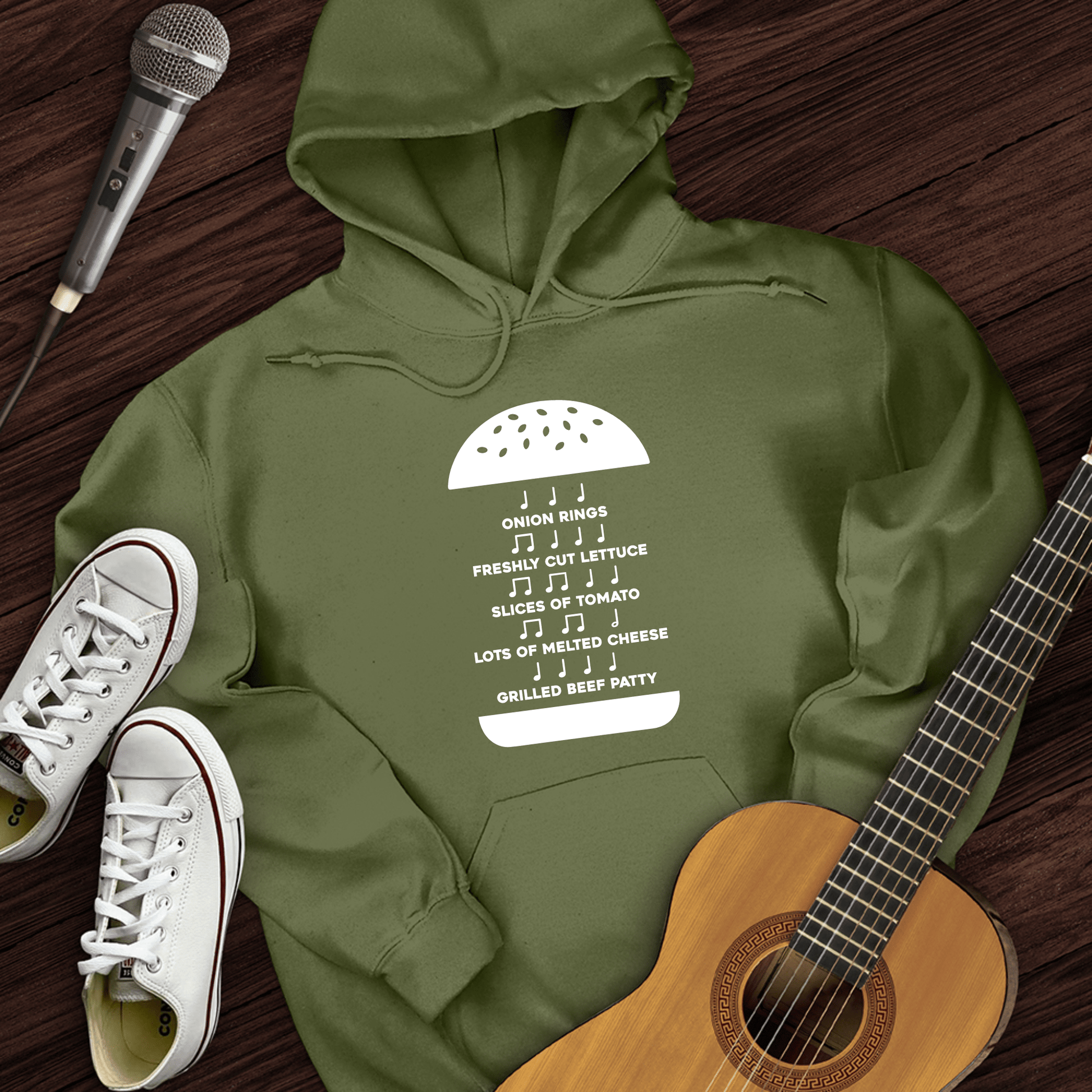 Printify Hoodie Military Green / S Burger Music Hoodie