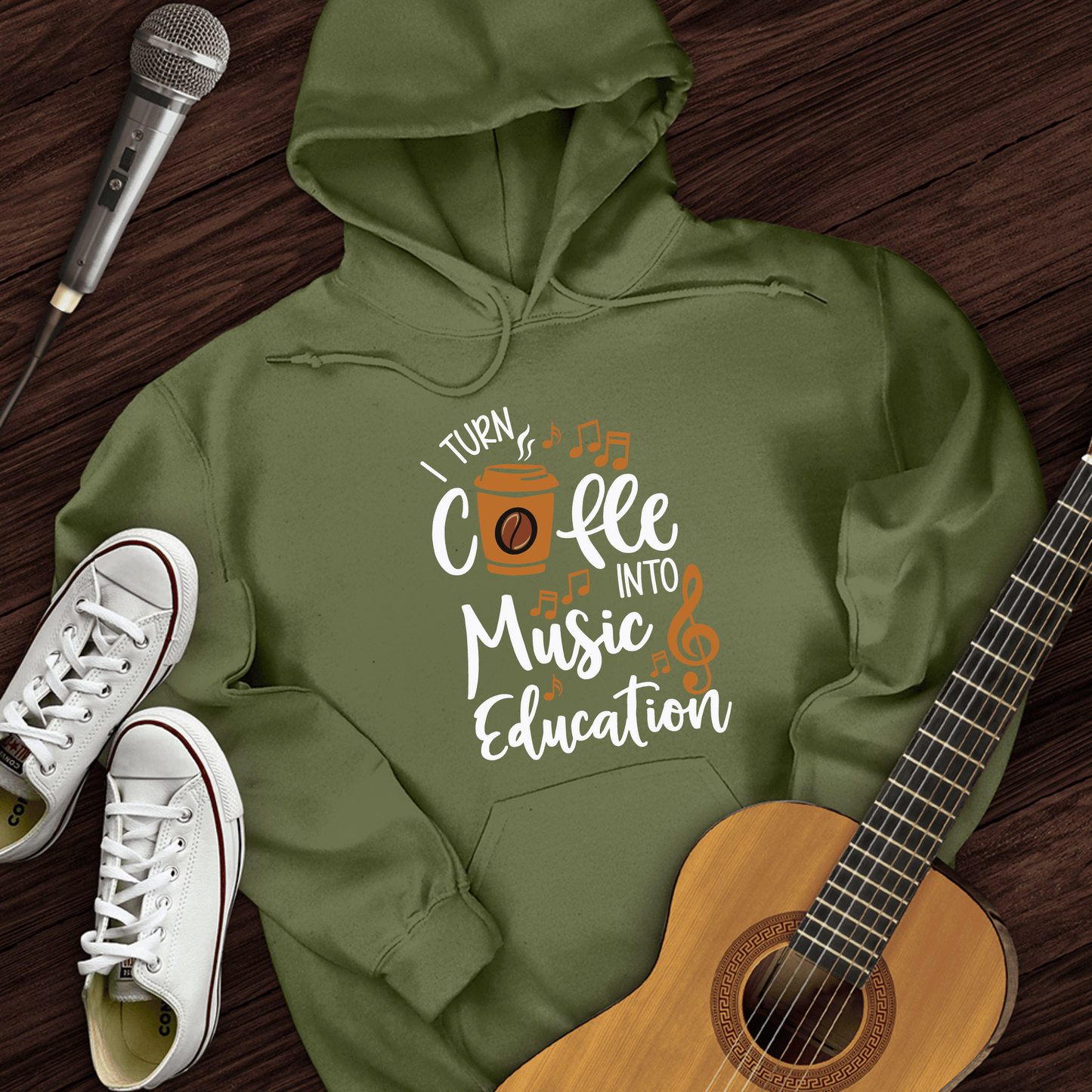 Printify Hoodie Military Green / S Coffee Into Music education Hoodie