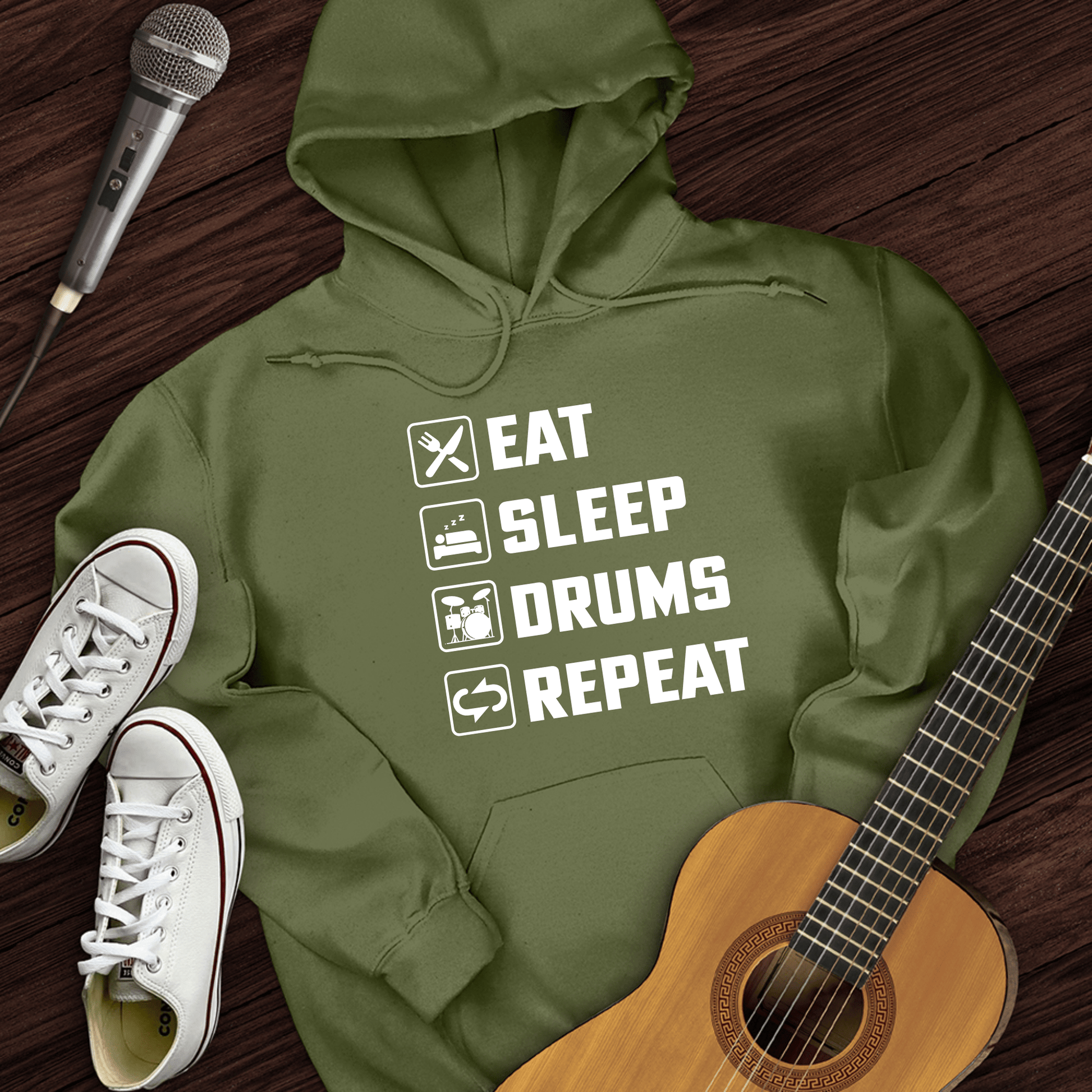 Printify Hoodie Military Green / S Eat, Sleep, Drums, Repeat Hoodie