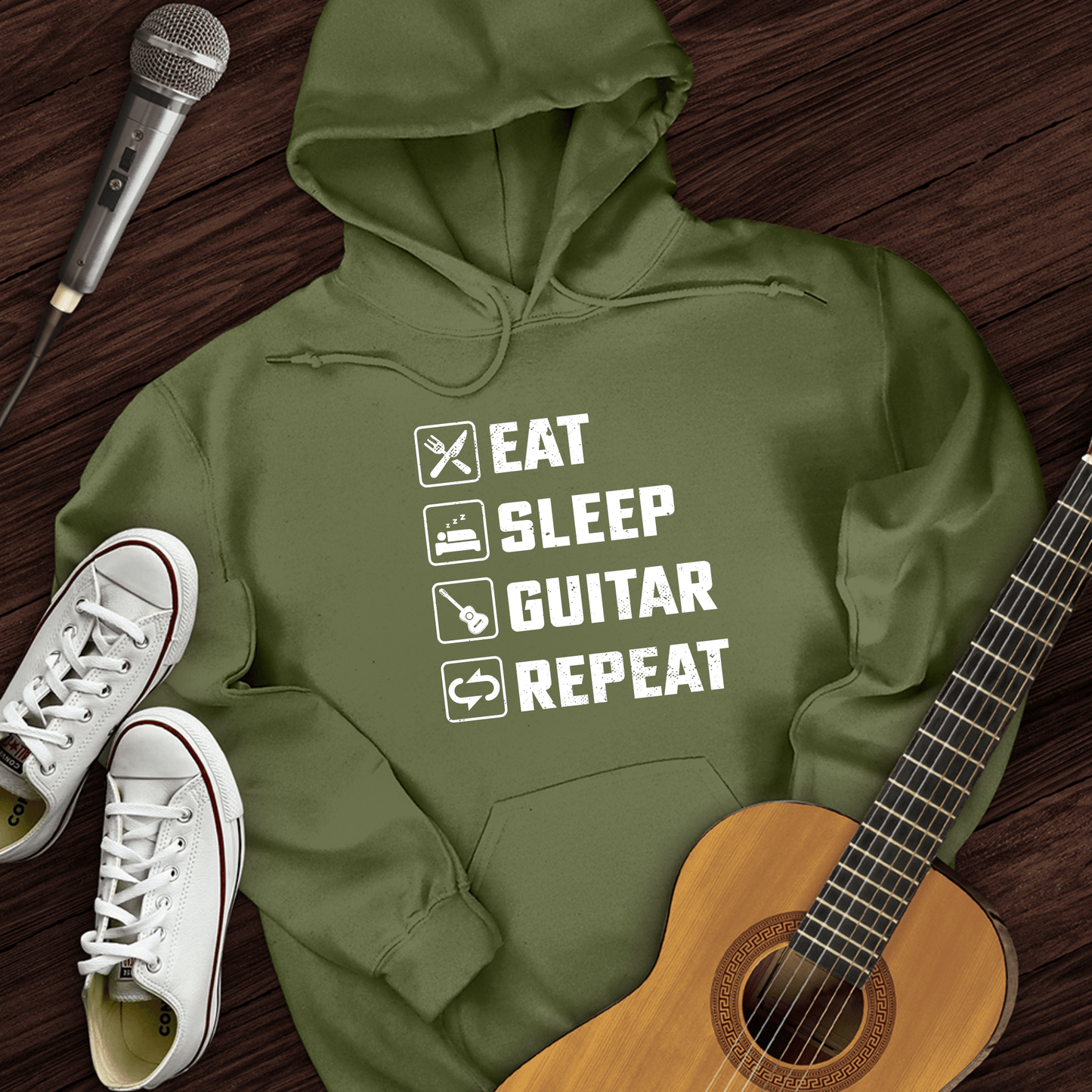 Printify Hoodie Military Green / S Eat, Sleep, Guitar, Repeat Hoodie