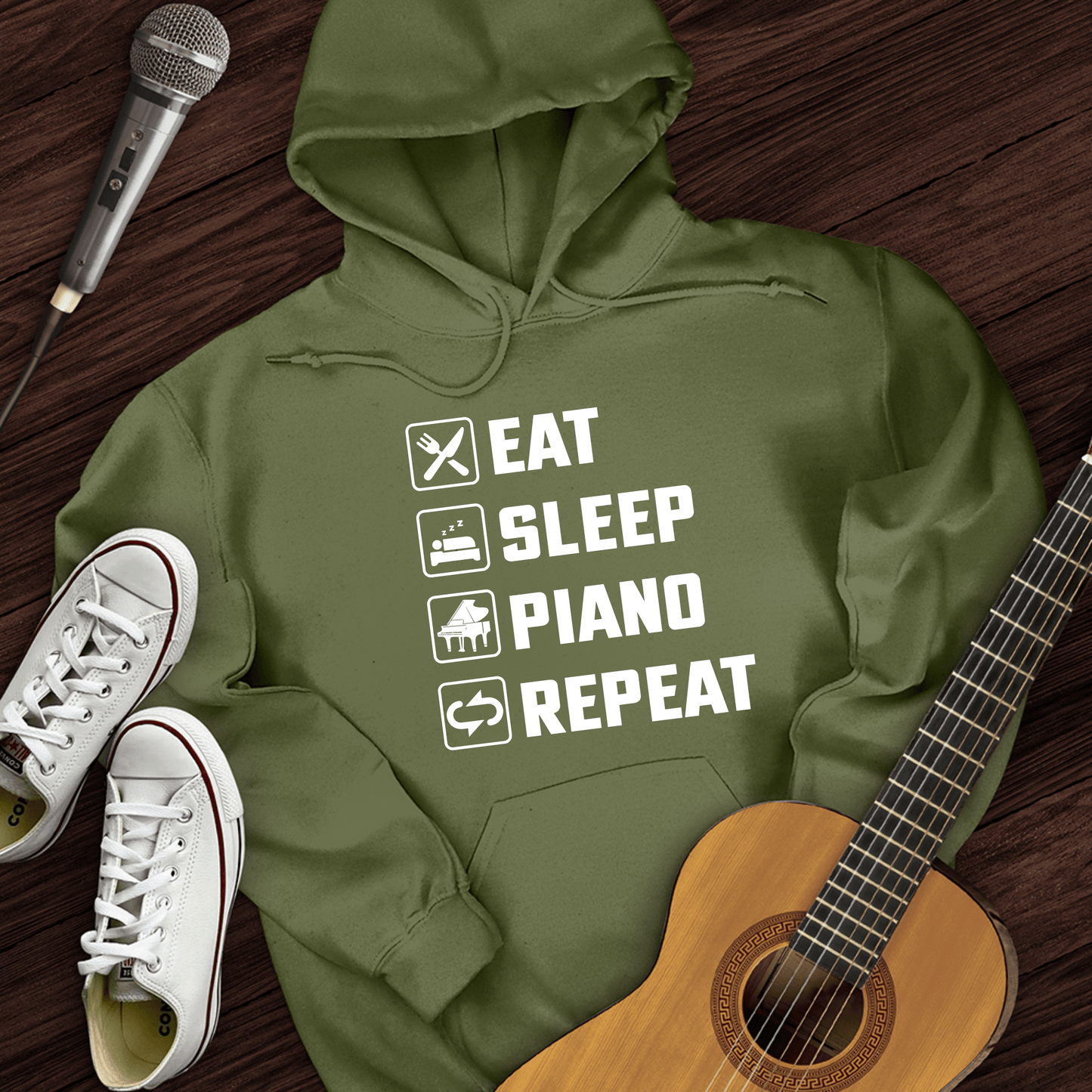 Printify Hoodie Military Green / S Eat, Sleep, Piano, Repeat Hoodie