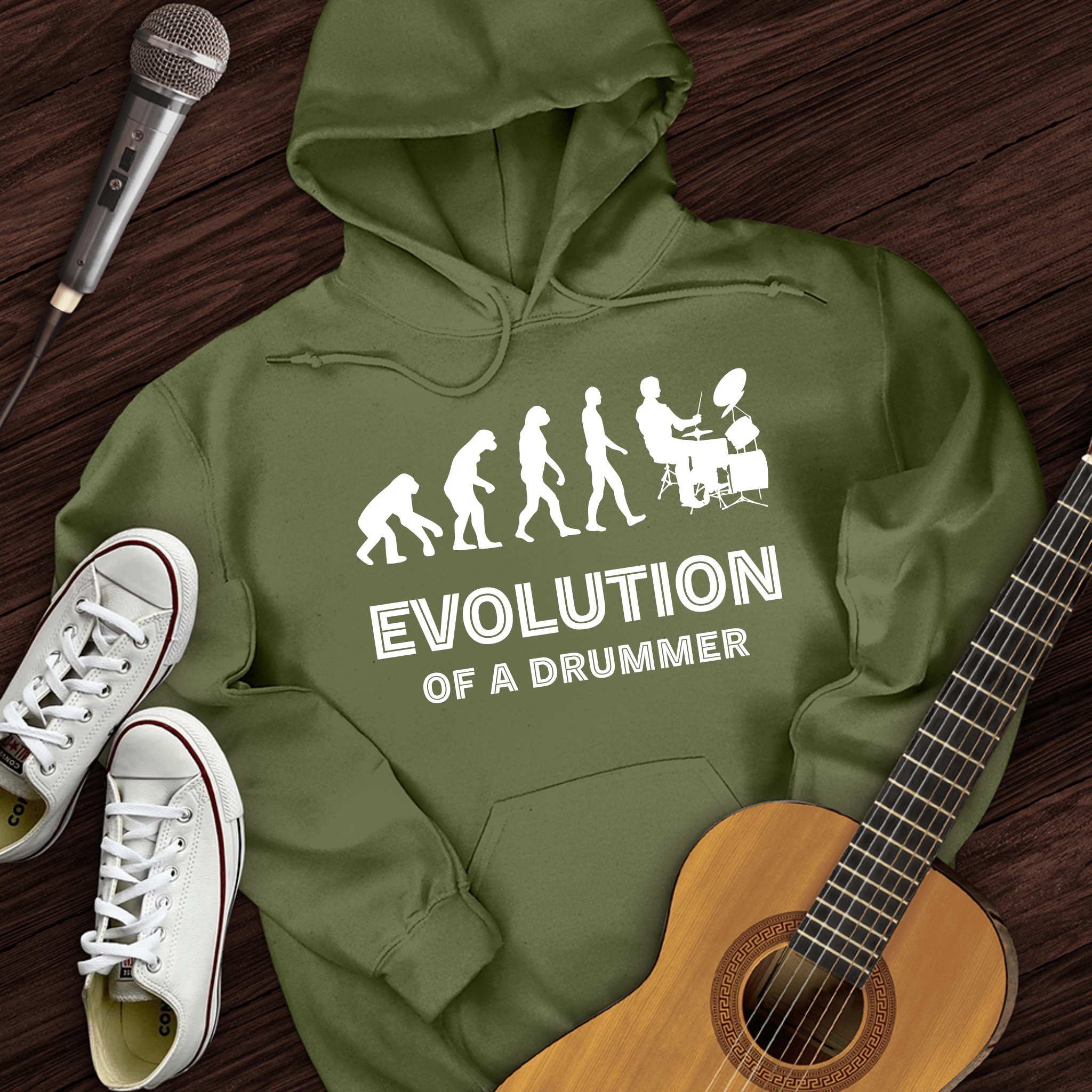 Printify Hoodie Military Green / S Evolution Of A Drummer Hoodie