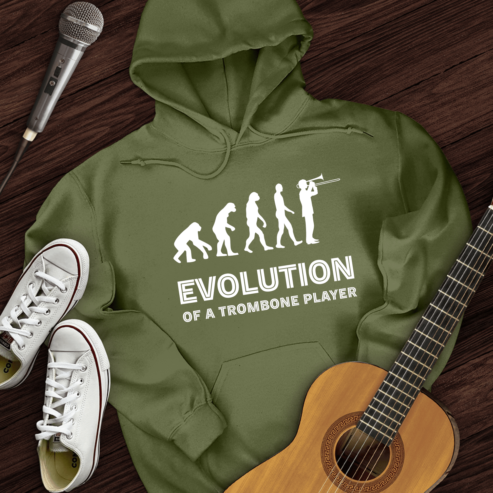 Printify Hoodie Military Green / S Evolution Of A Trombone Player Hoodie