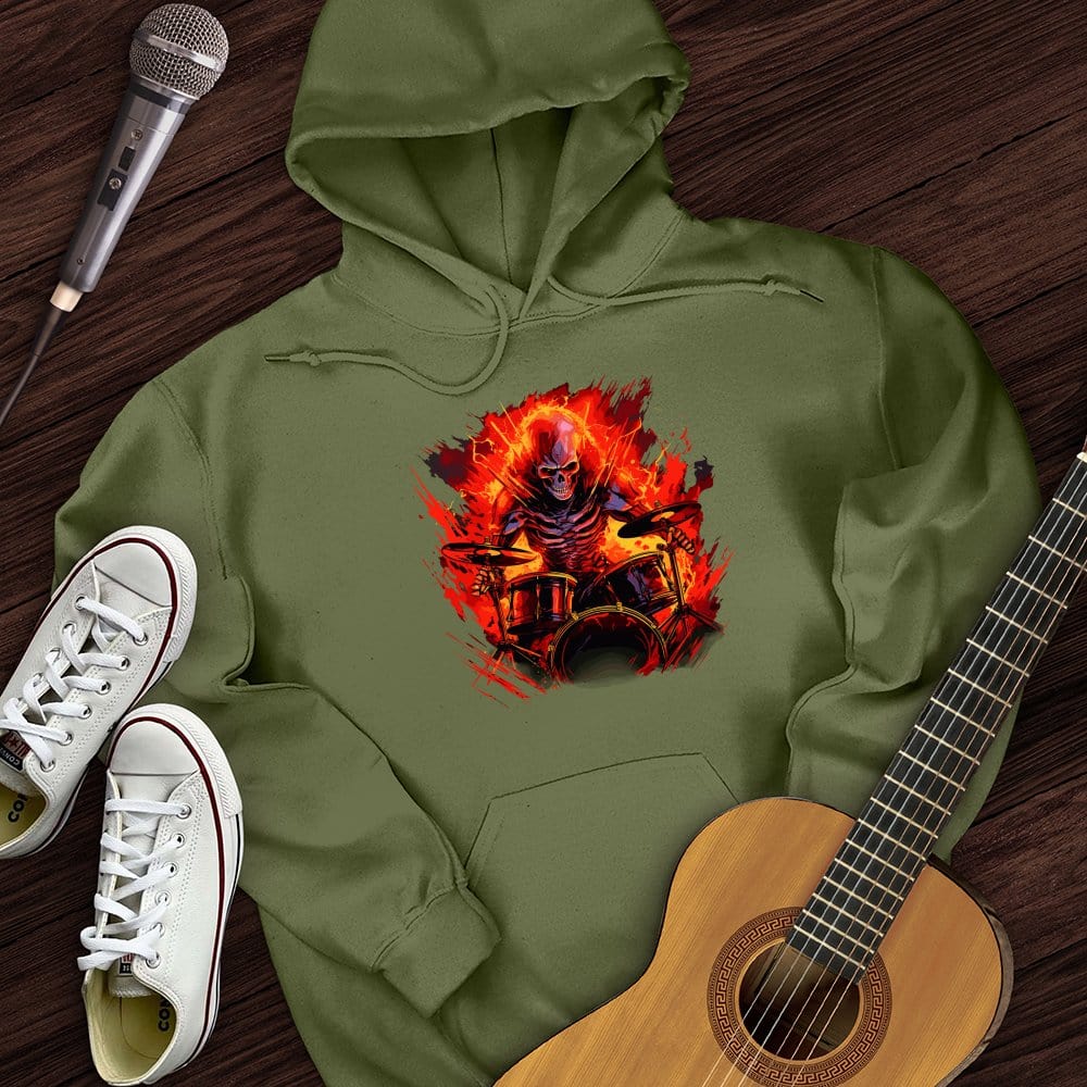 Printify Hoodie Military Green / S Fiery Drummer Guitar Hoodie