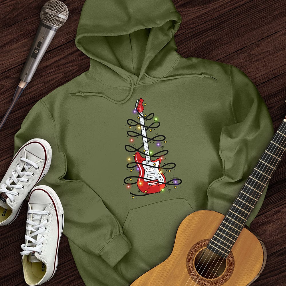 Printify Hoodie Military Green / S Guitar Christmas Lights Hoodie