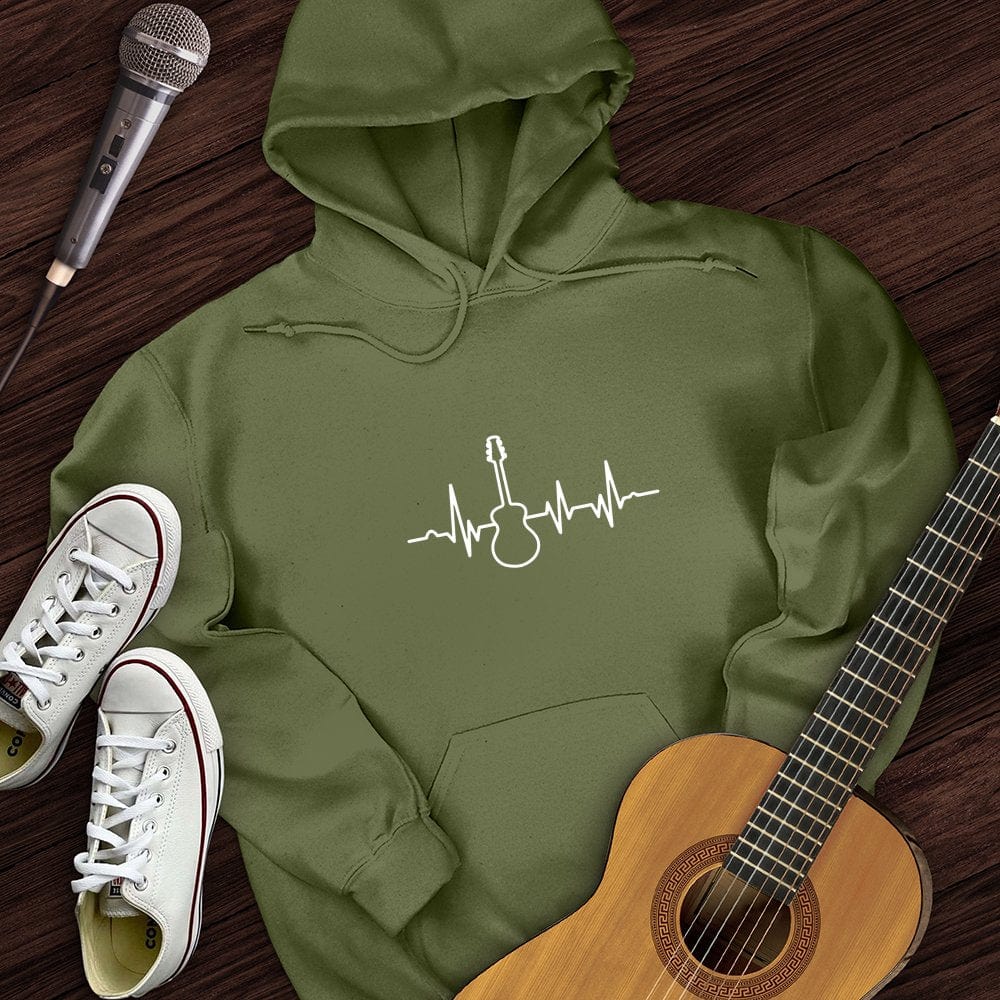 Printify Hoodie Military Green / S Guitar Heartbeat Hoodie