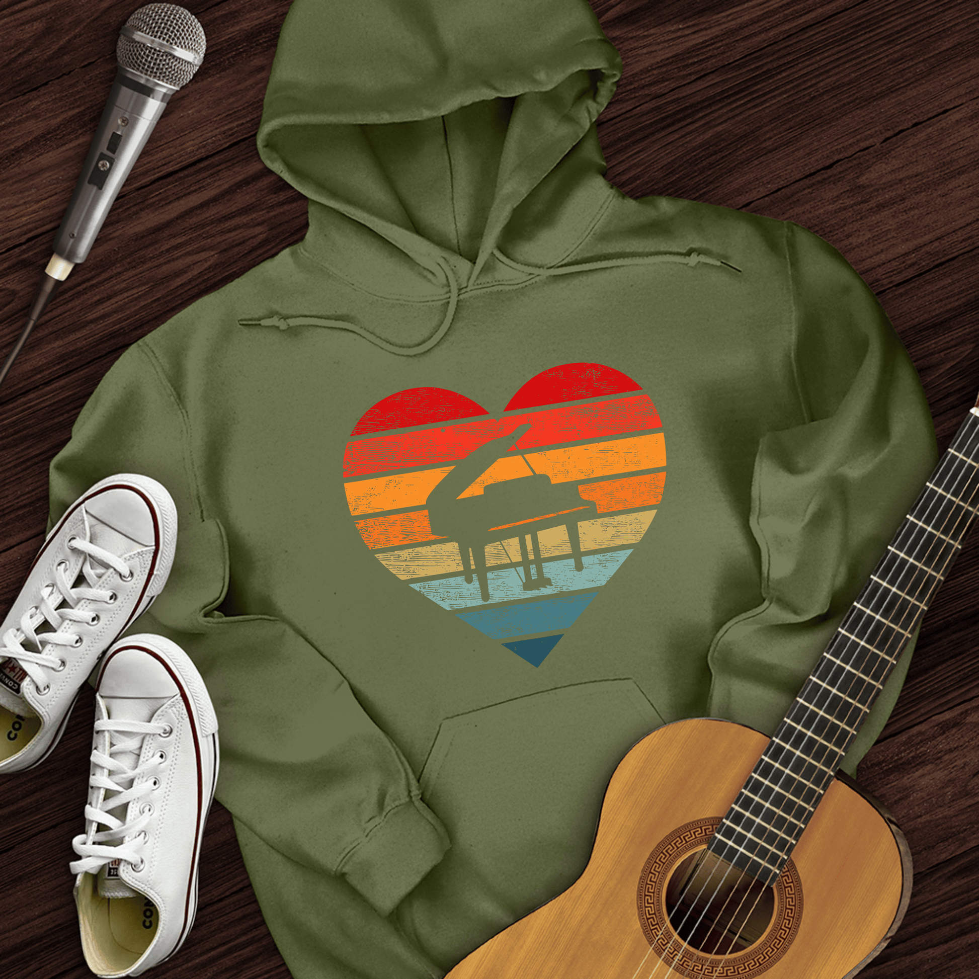 Printify Hoodie Military Green / S I Love Piano Hoodie
