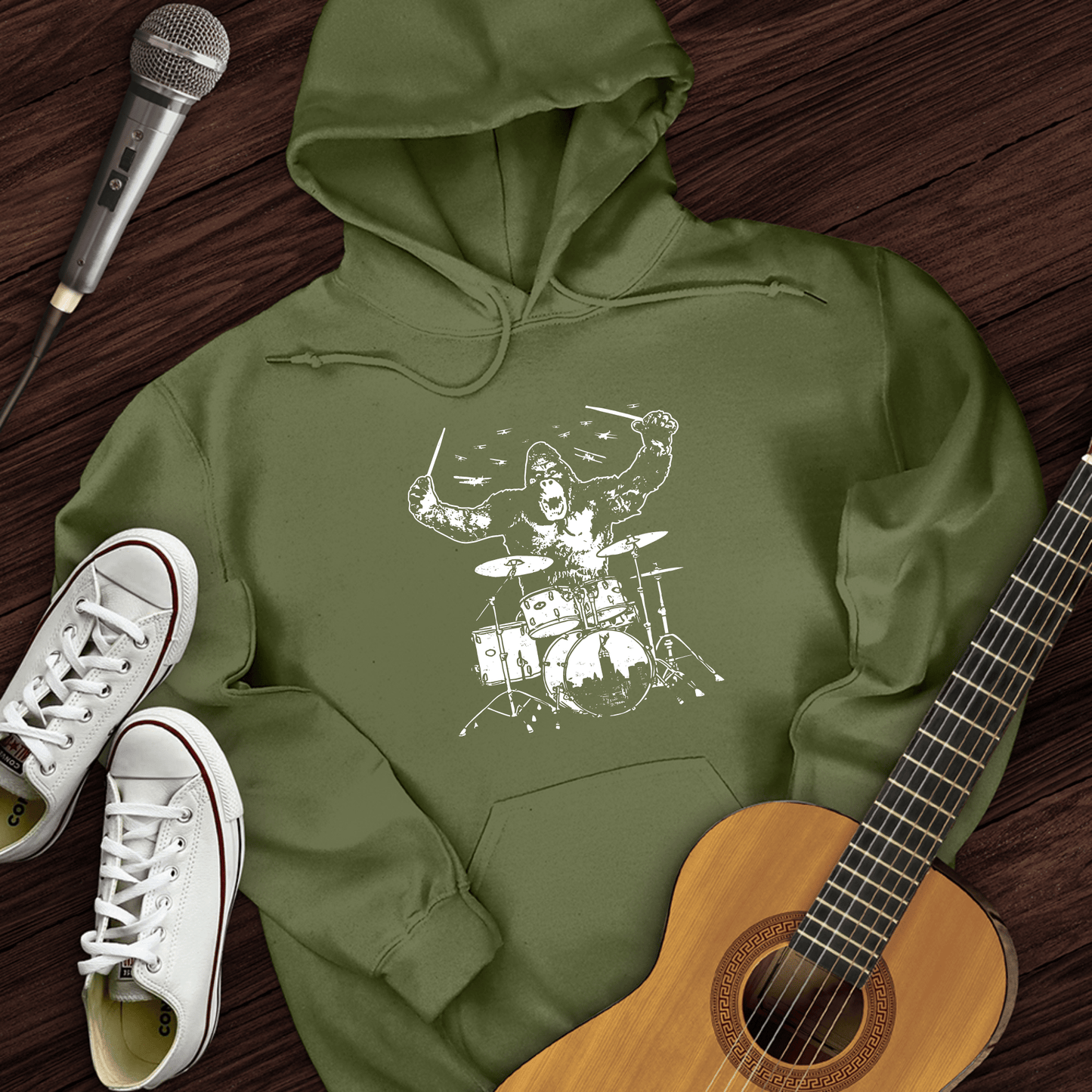 Printify Hoodie Military Green / S King Kong Drums Hoodie