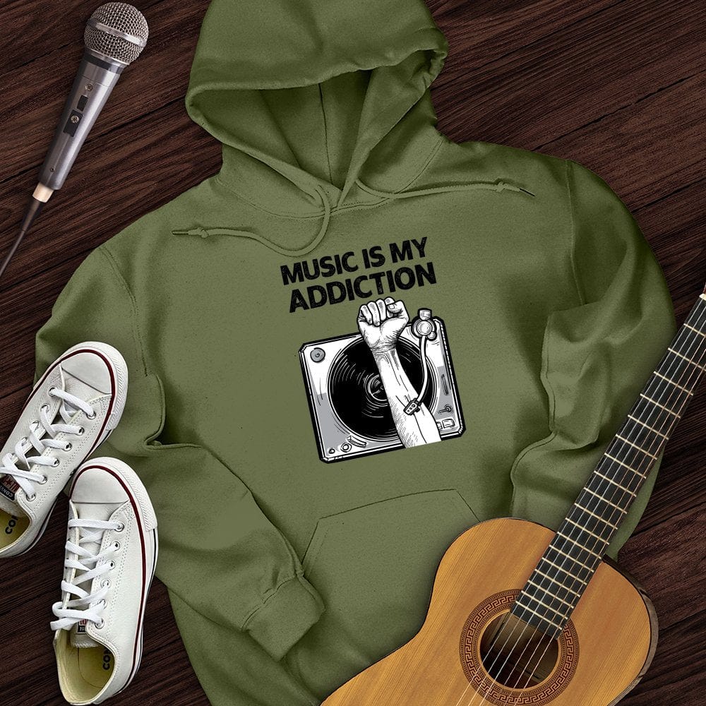 Printify Hoodie Military Green / S Music Is My Addiction Hoodie