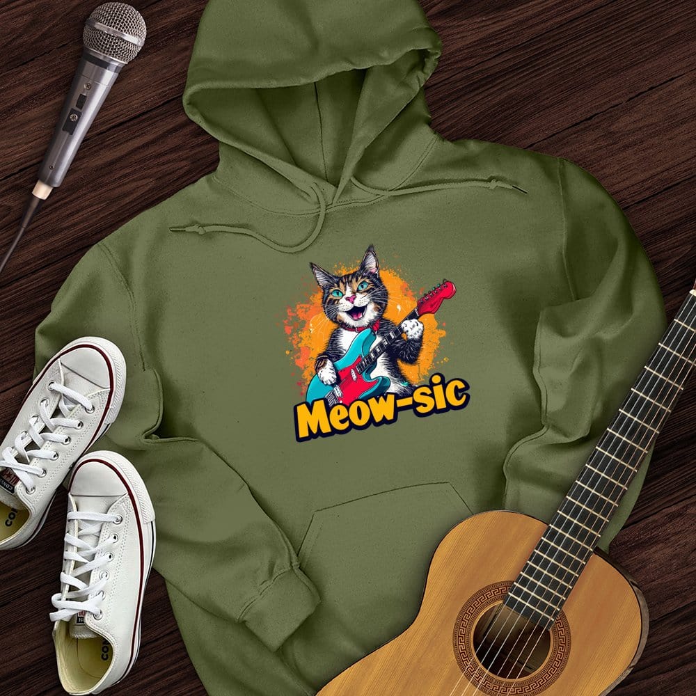 Printify Hoodie Military Green / S Music Meow Hoodie