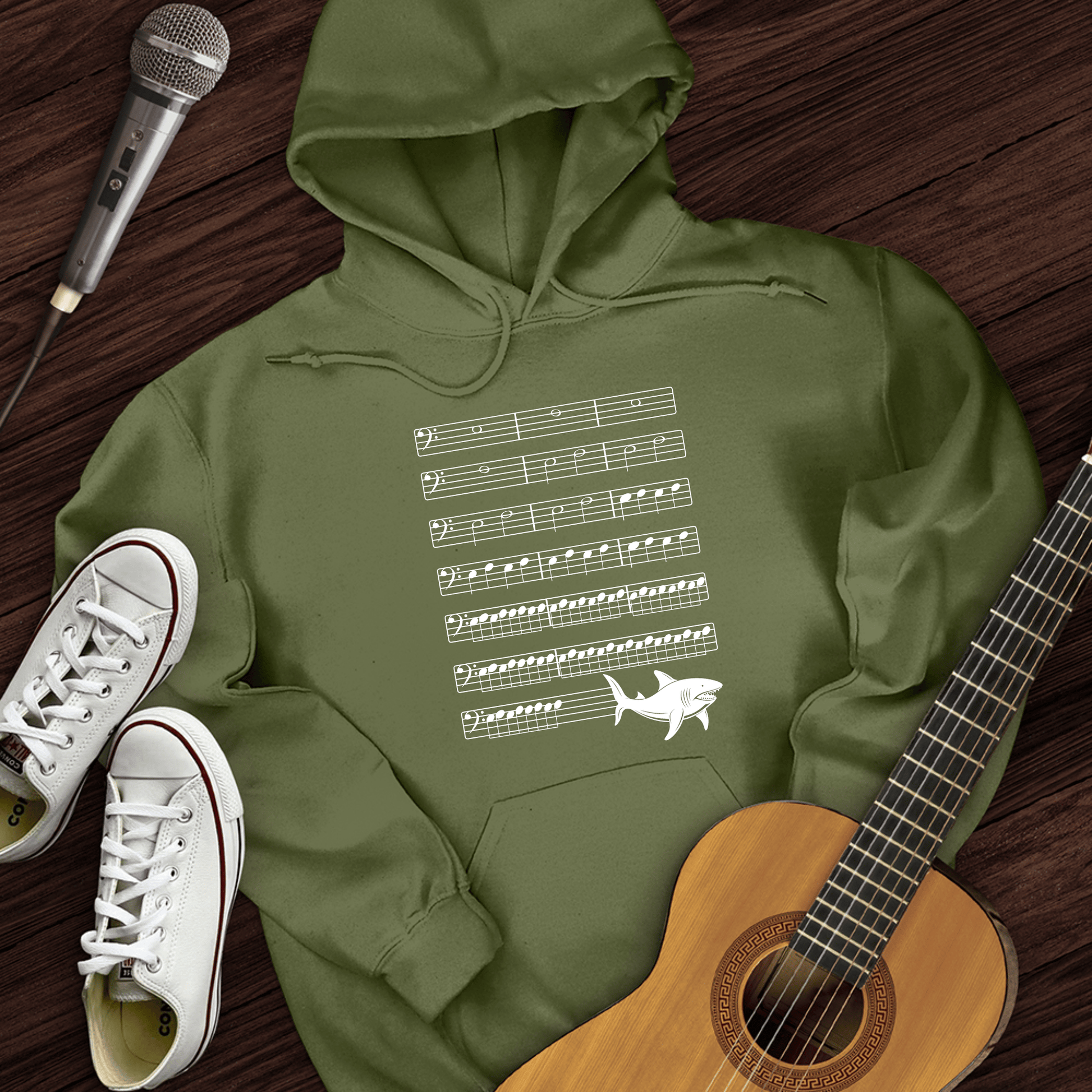 Printify Hoodie Military Green / S Music Shark Hoodie