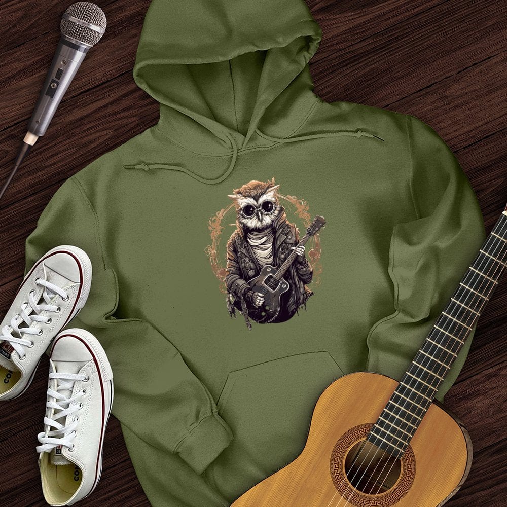 Printify Hoodie Military Green / S Owl Playing Guitar Hoodie