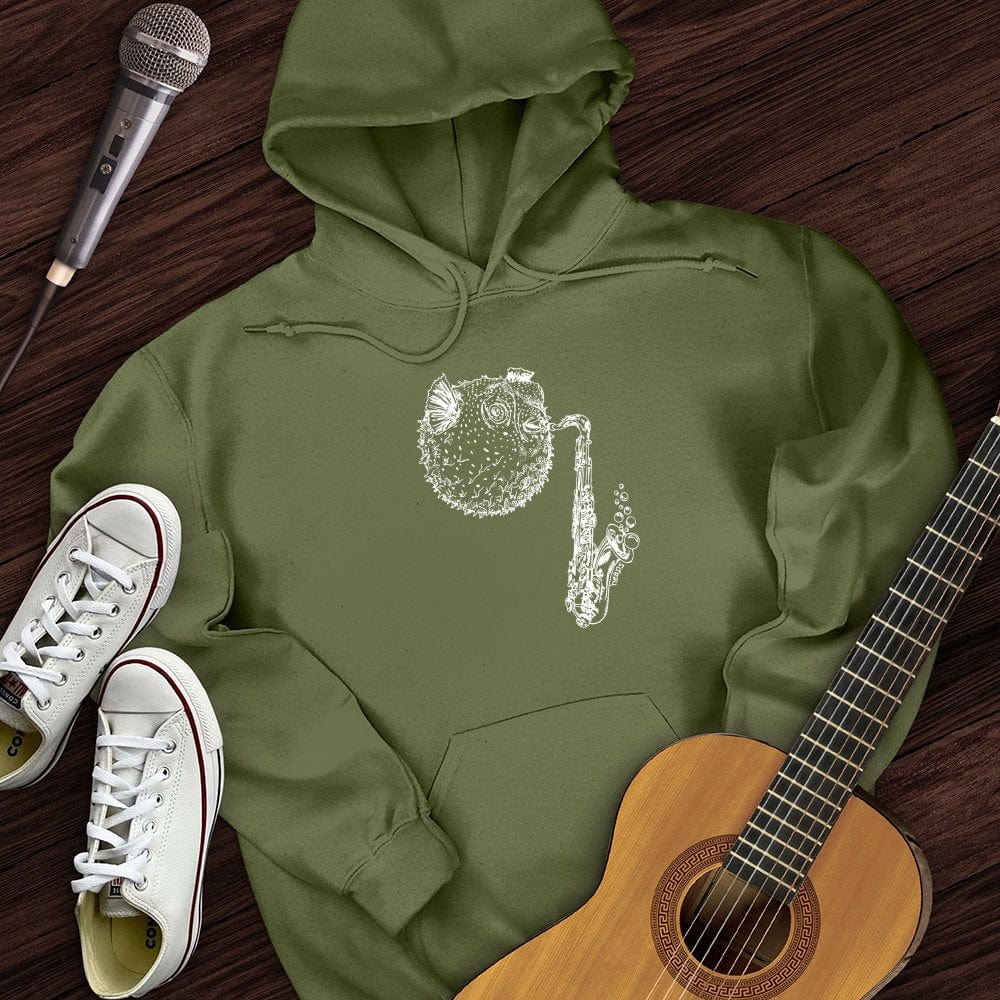 Printify Hoodie Military Green / S Puffer Fish Saxophone Hoodie