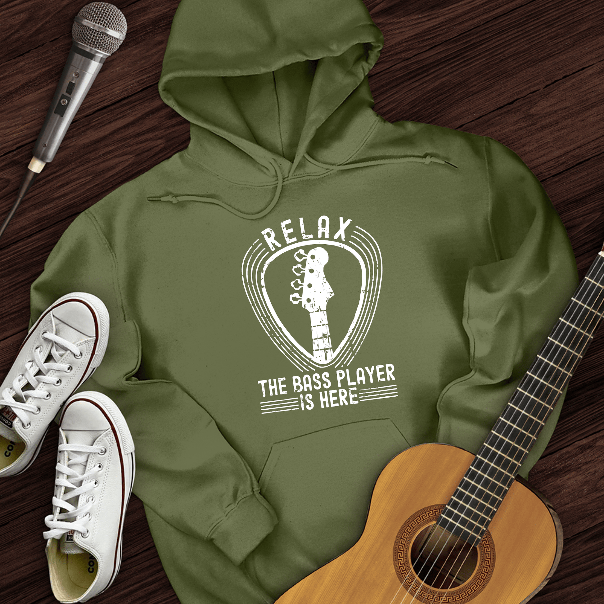 Printify Hoodie Military Green / S Relax The Bass Player Is Here Hoodie
