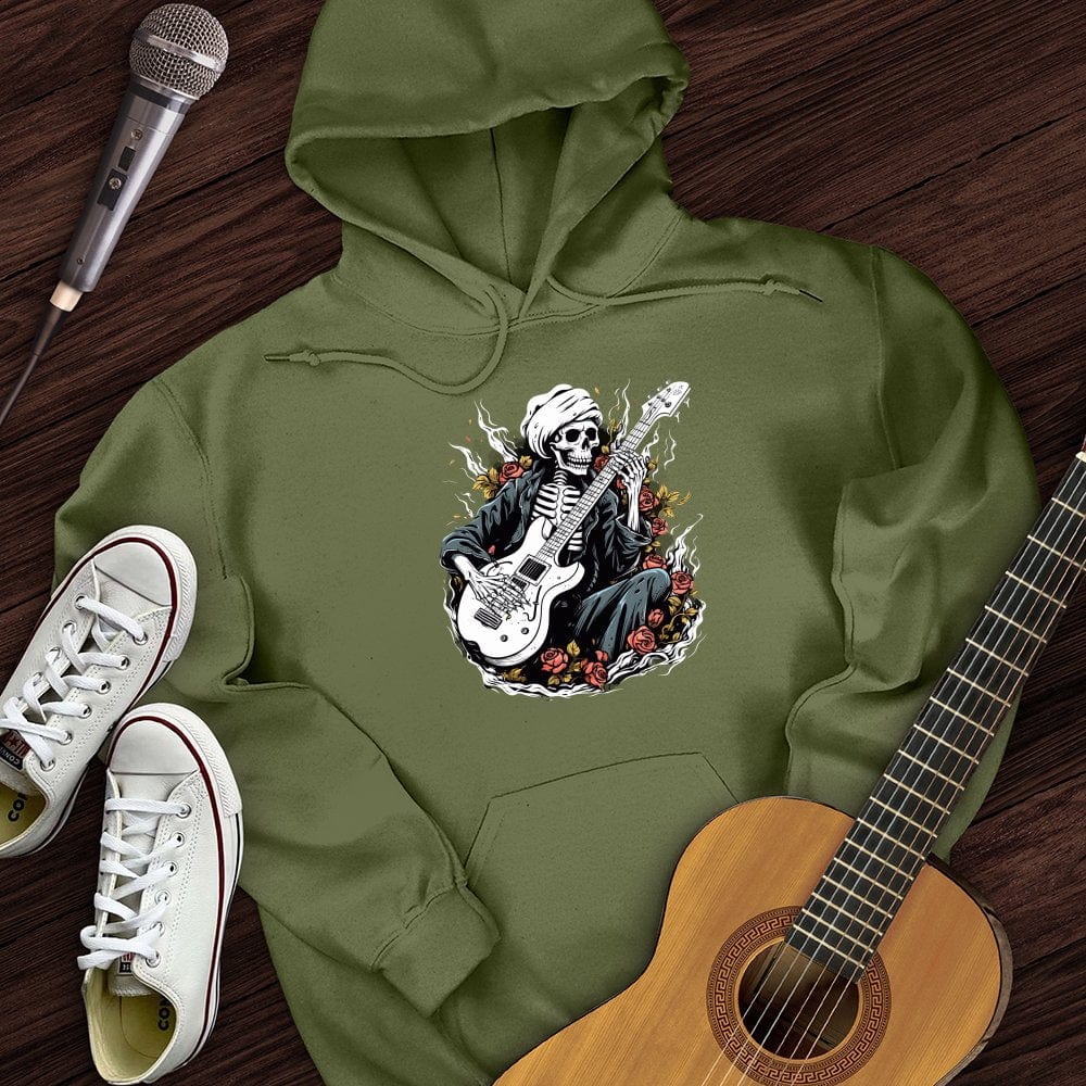 Printify Hoodie Military Green / S Skeleton Playing Music Hoodie