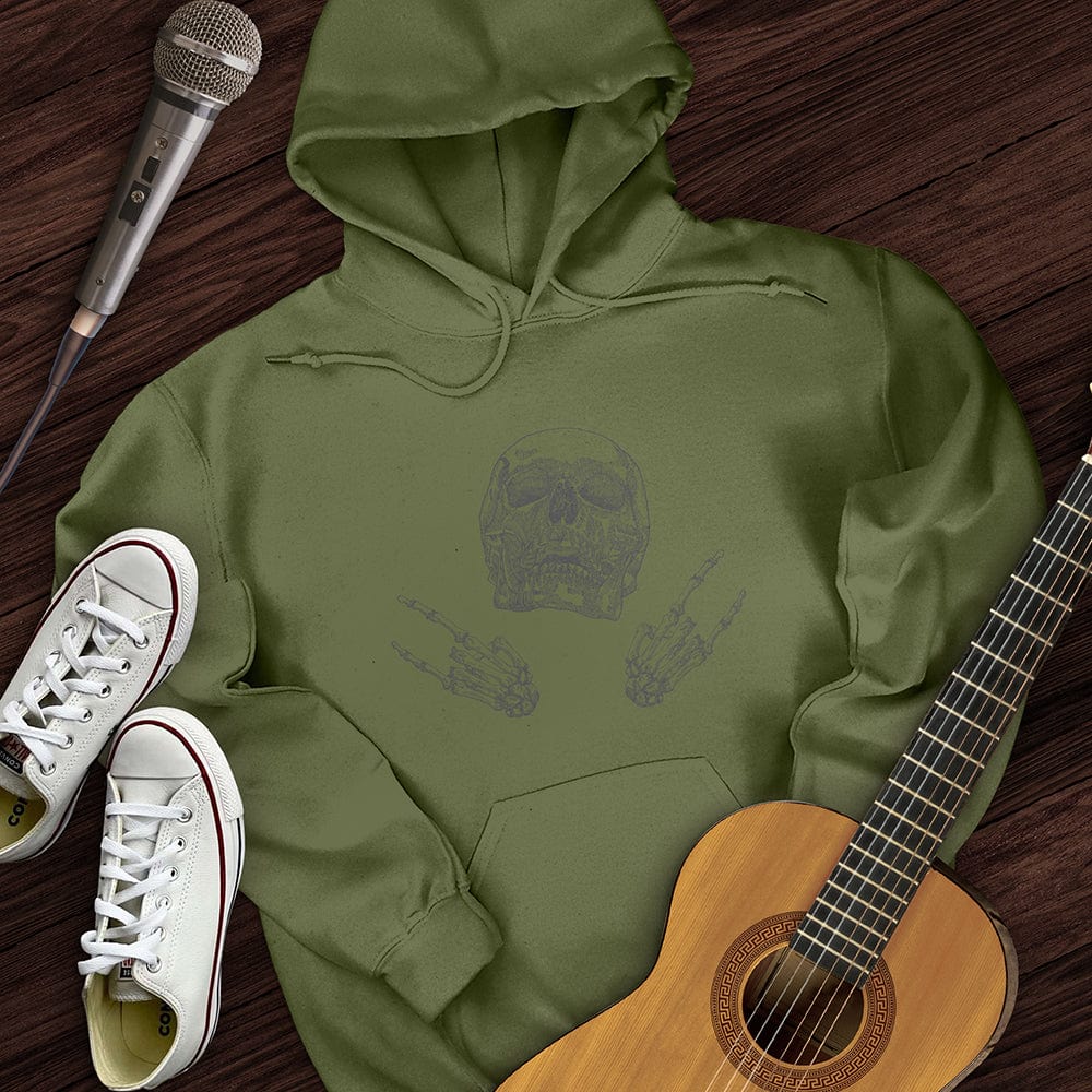 Printify Hoodie Military Green / S Skeleton Rock On Hoodie