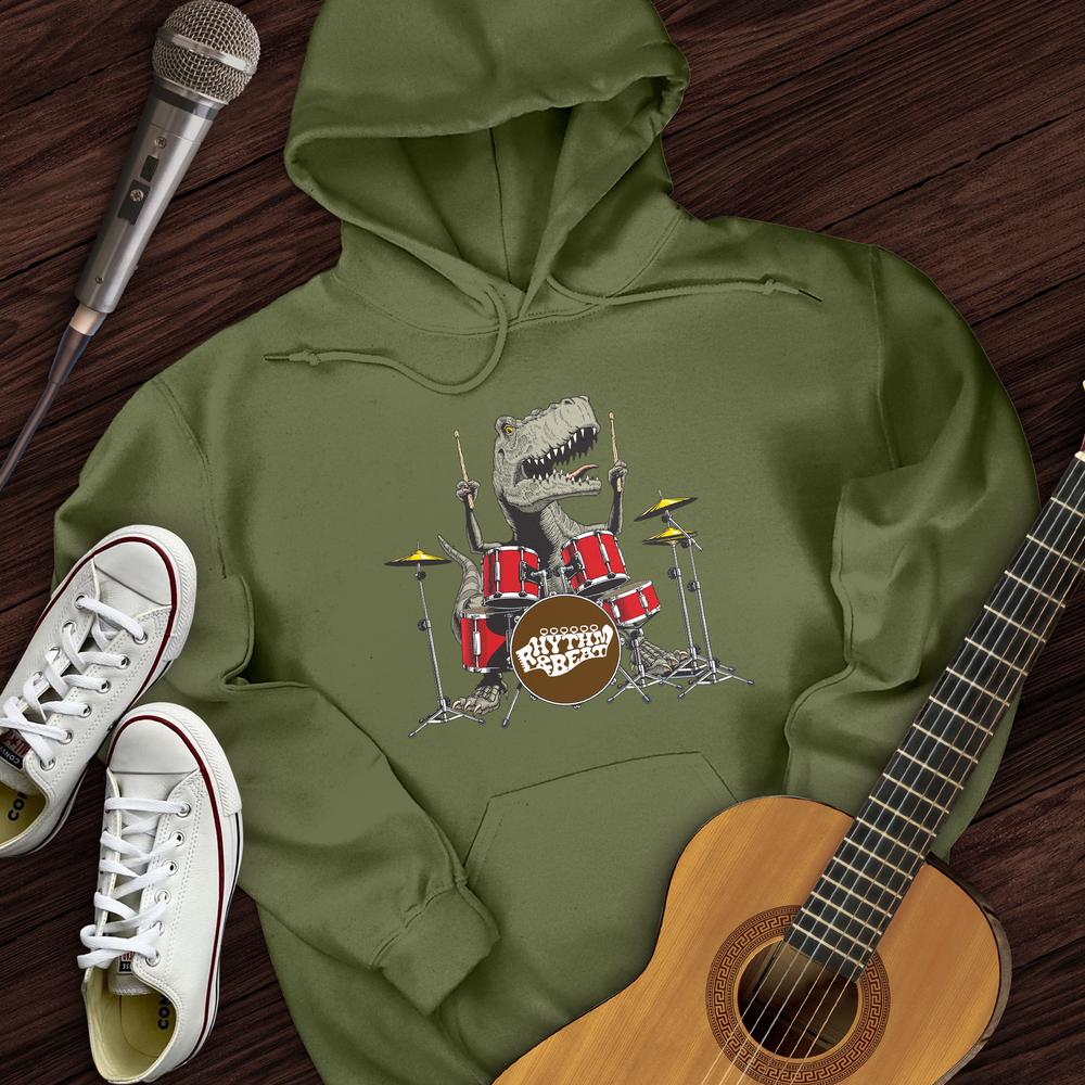 Printify Hoodie Military Green / S T-Rex Playing Drums Hoodie