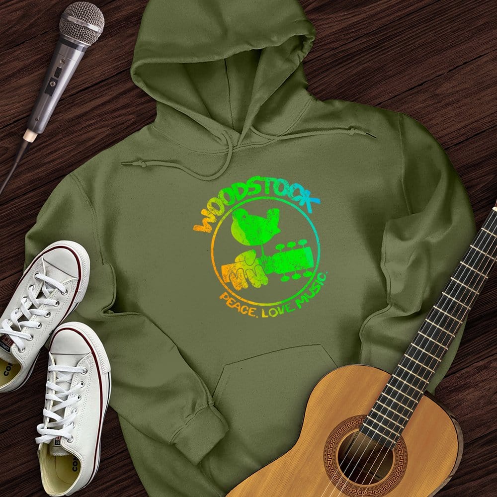 Printify Hoodie Military Green / S Woodstock Peace Love Music Hoodie
