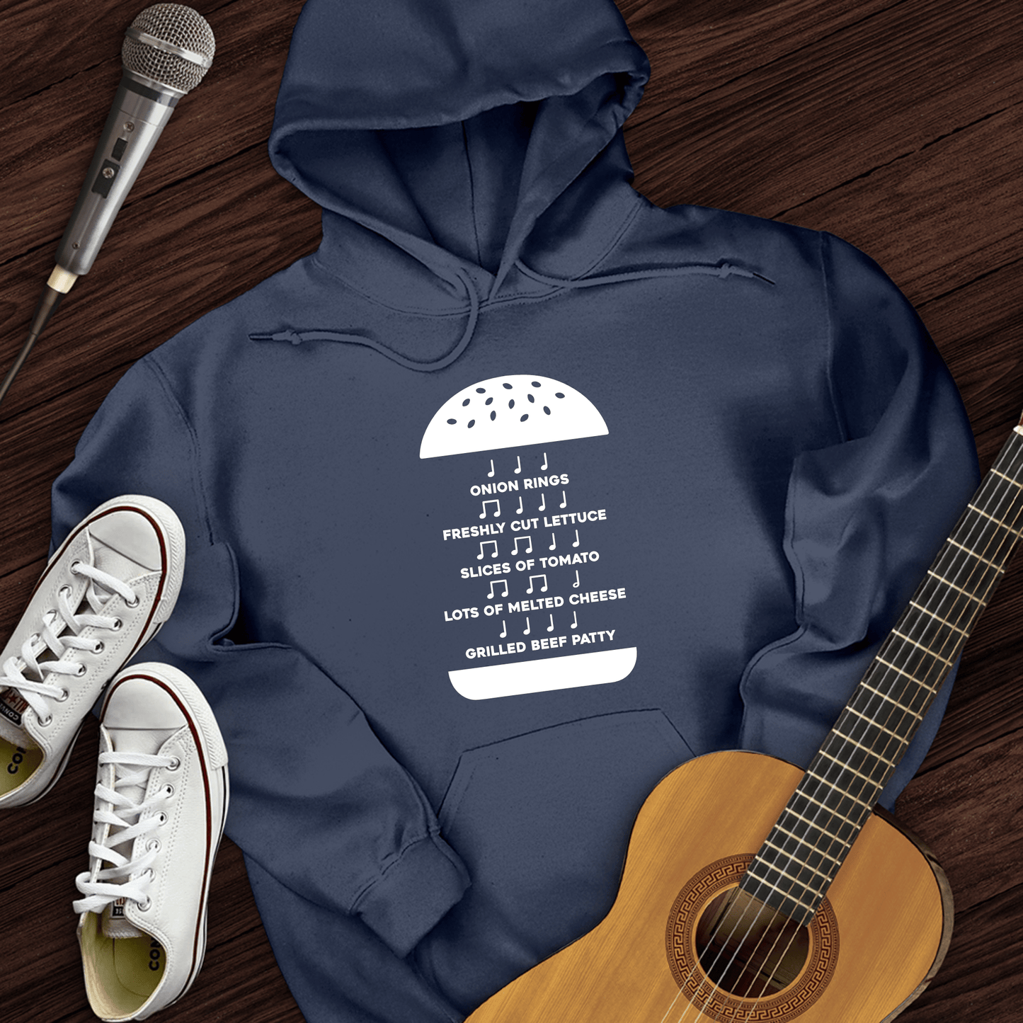 Printify Hoodie Navy / S Burger Music Hoodie