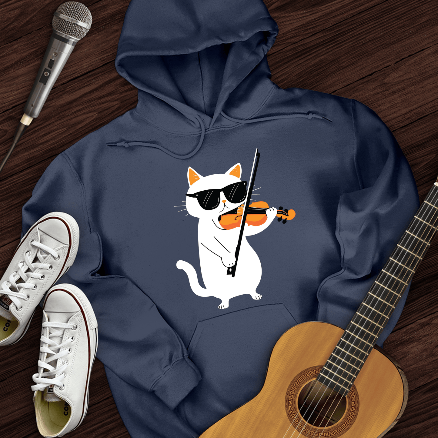 Printify Hoodie Navy / S Cat Playing Violin Hoodie