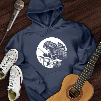 Printify Hoodie Navy / S Dino Playing Drums Hoodie